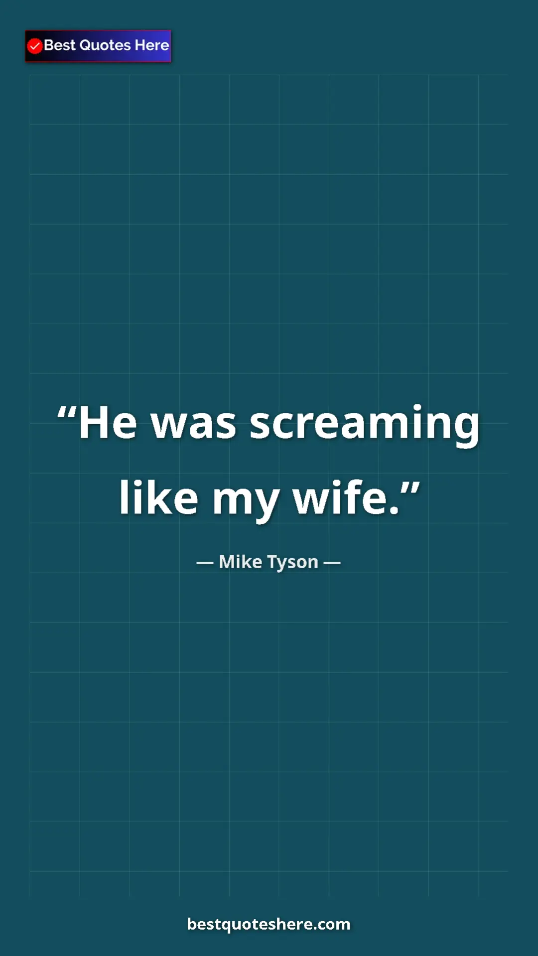 Mike Tyson Quote Card: "He was screaming like my wife." Pinterest quote poster by Mike Tyson: "He was screaming like my wife."