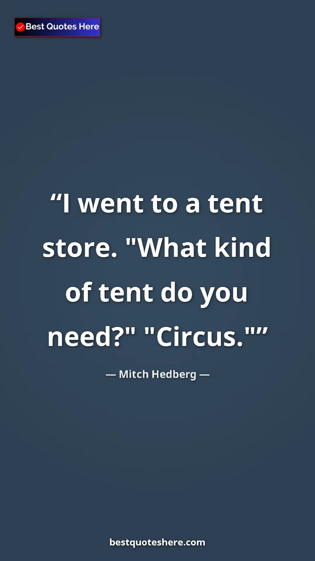 Pinterest quote poster by Mitch Hedberg: "I went to a tent store. "What kind of tent do you need?"..."