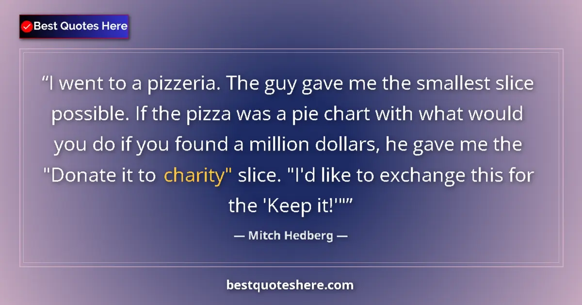 Quote by Mitch Hedberg: I went to a pizzeria. The guy gave me the smallest slice possible. If the pizza was a pie chart with...