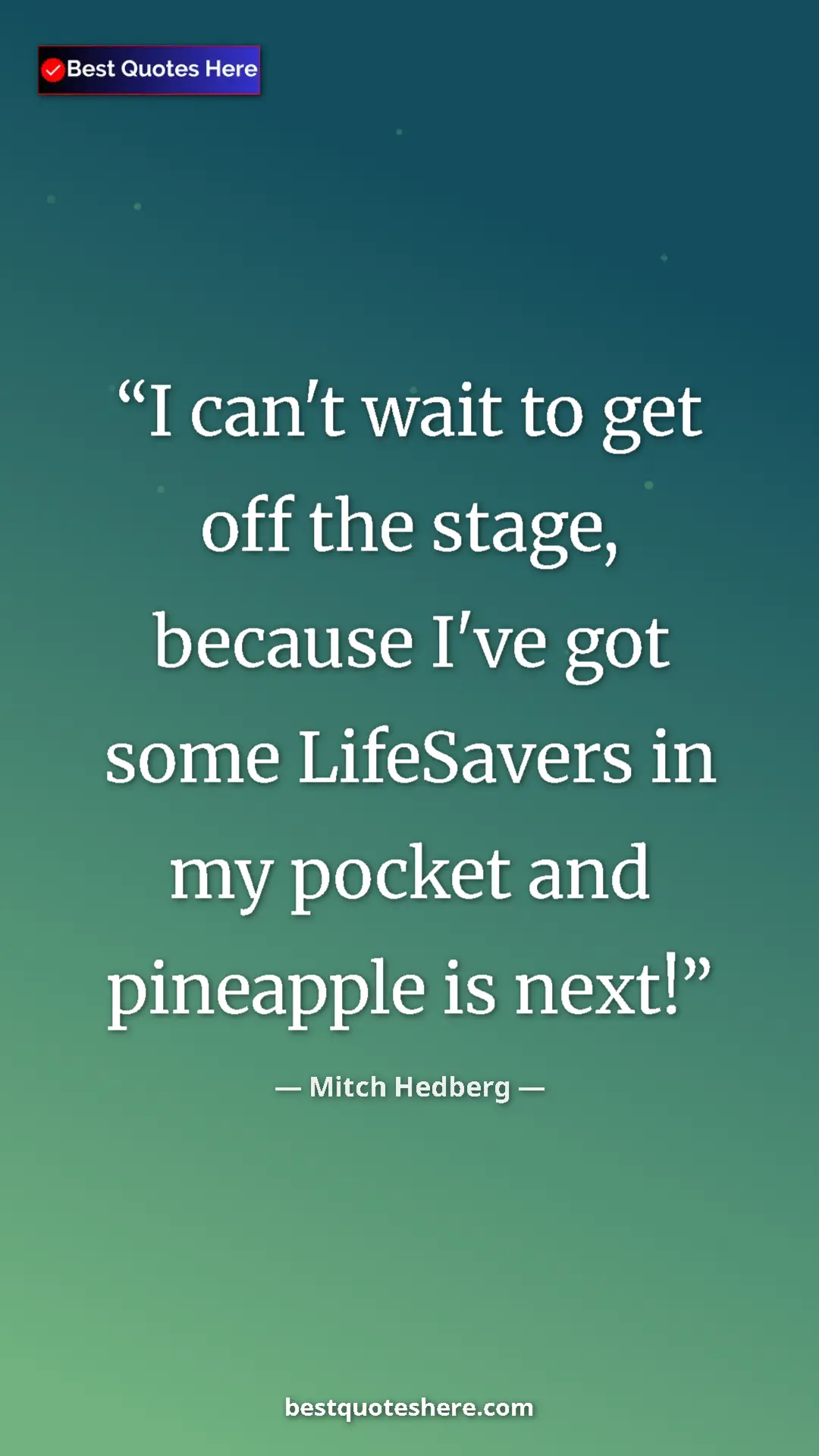 Pinterest quote poster by Mitch Hedberg: "I can't wait to get off the stage, because I've got some..."
