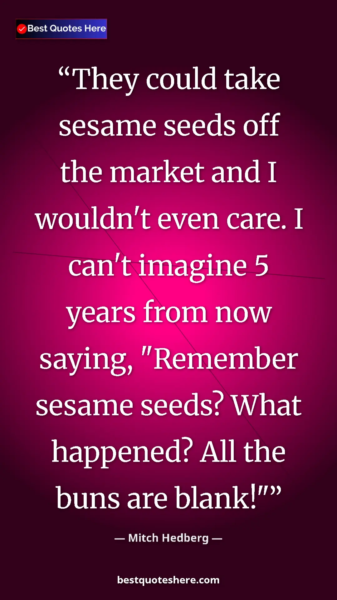 Pinterest quote poster by Mitch Hedberg: "They could take sesame seeds off the market and I wouldn't..."