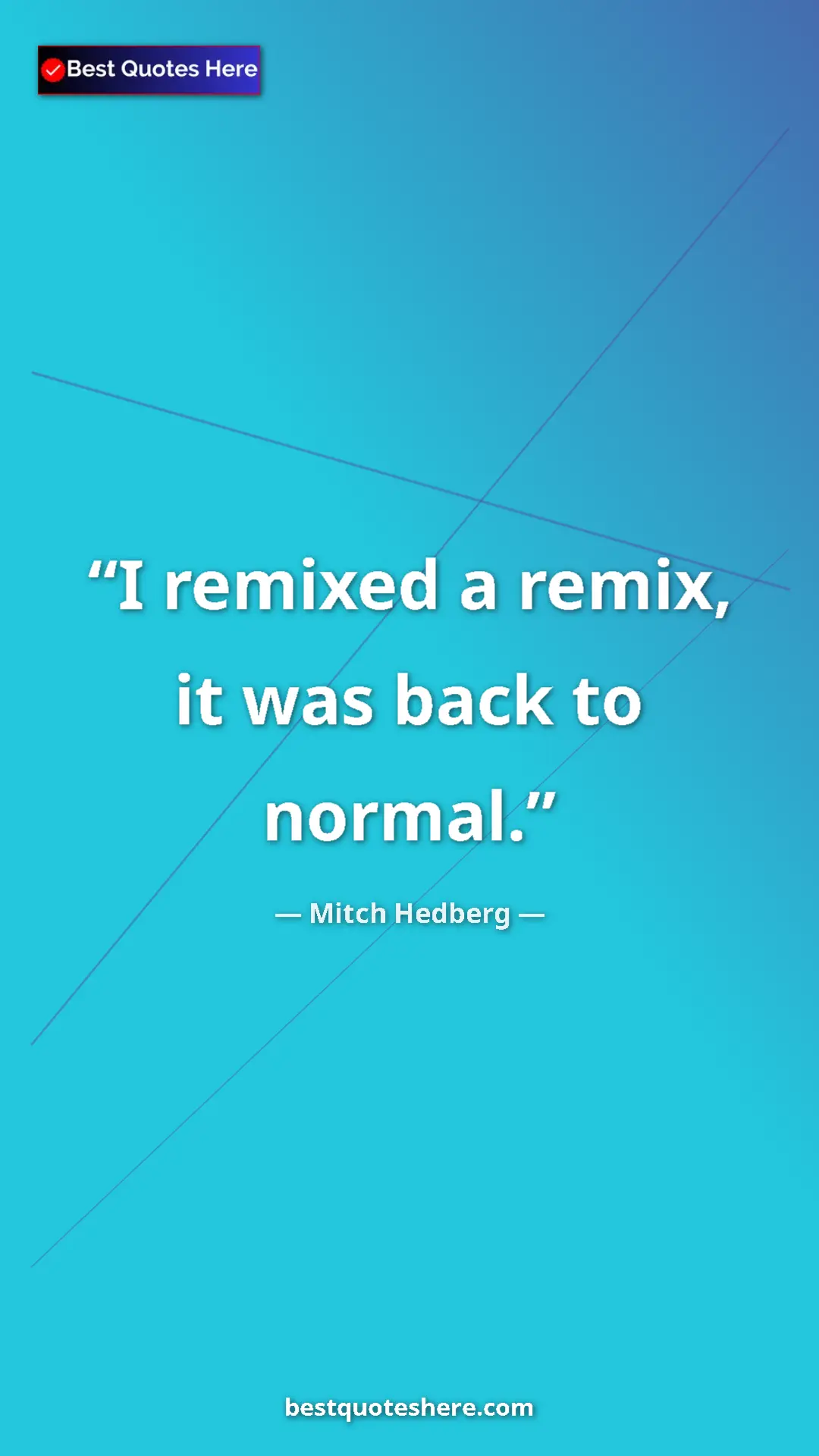 Pinterest quote poster by Mitch Hedberg: "I remixed a remix, it was back to normal."