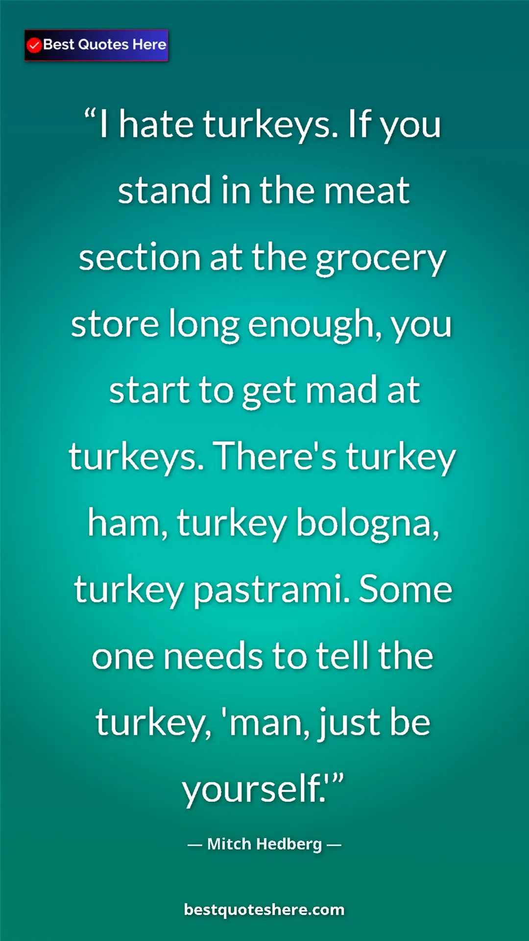 Pinterest quote poster by Mitch Hedberg: "I hate turkeys. If you stand in the meat section at the..."