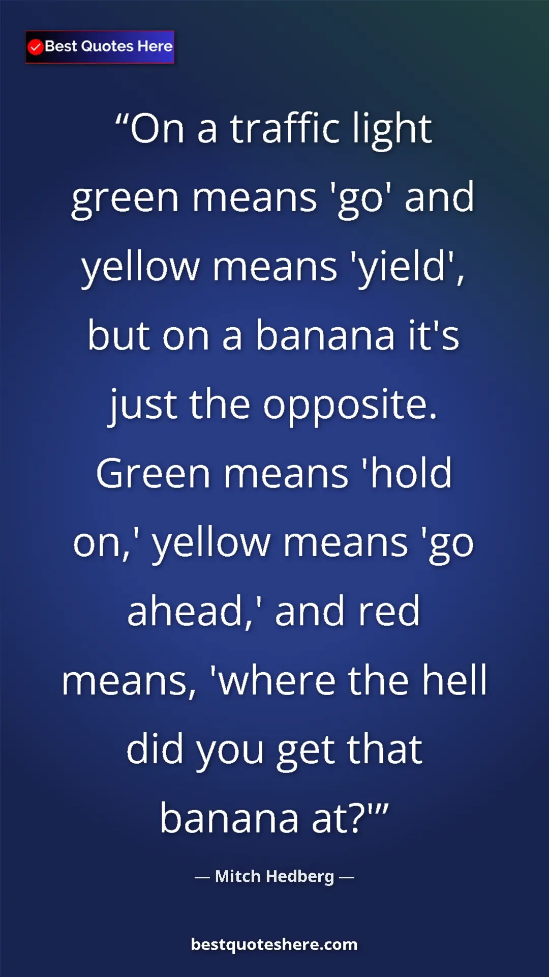 Pinterest quote poster by Mitch Hedberg: "On a traffic light green means 'go' and yellow means..."