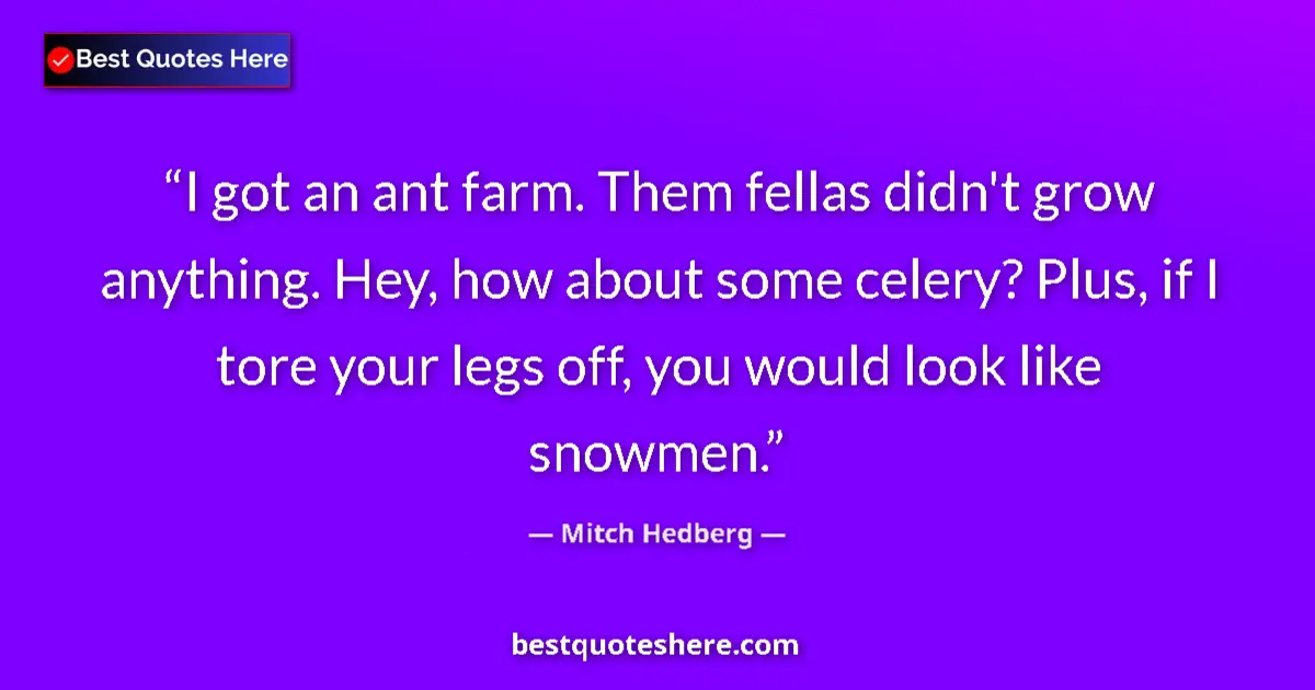 Quote by Mitch Hedberg: I got an ant farm. Them fellas didn't grow anythin