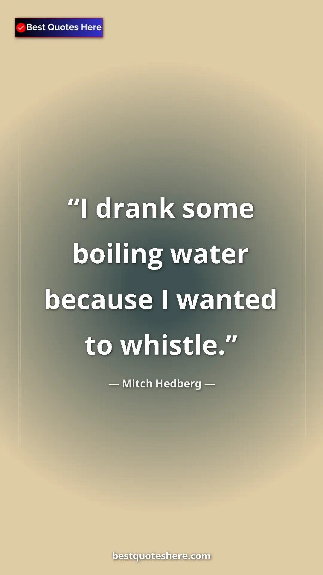 Pinterest quote poster by Mitch Hedberg: "I drank some boiling water because I wanted to whistle."