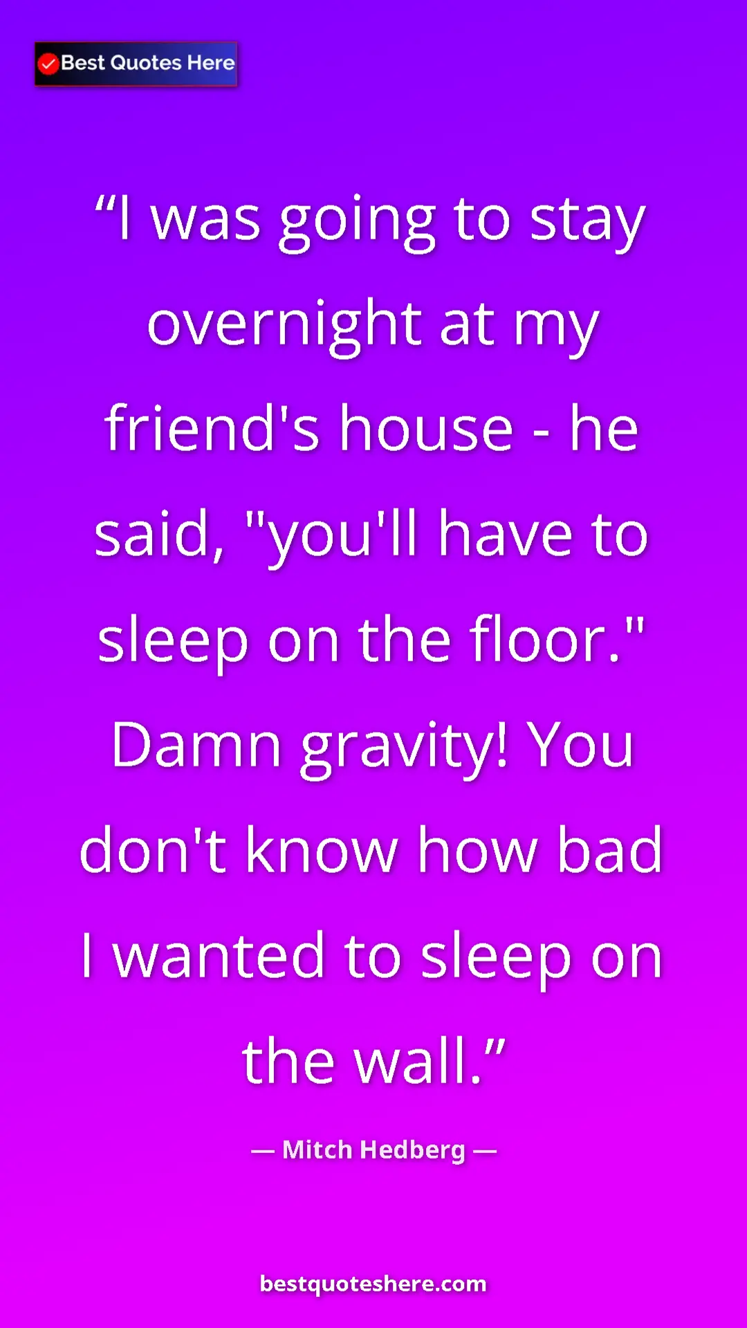 Pinterest quote poster by Mitch Hedberg: "I was going to stay overnight at my friend's house - he..."