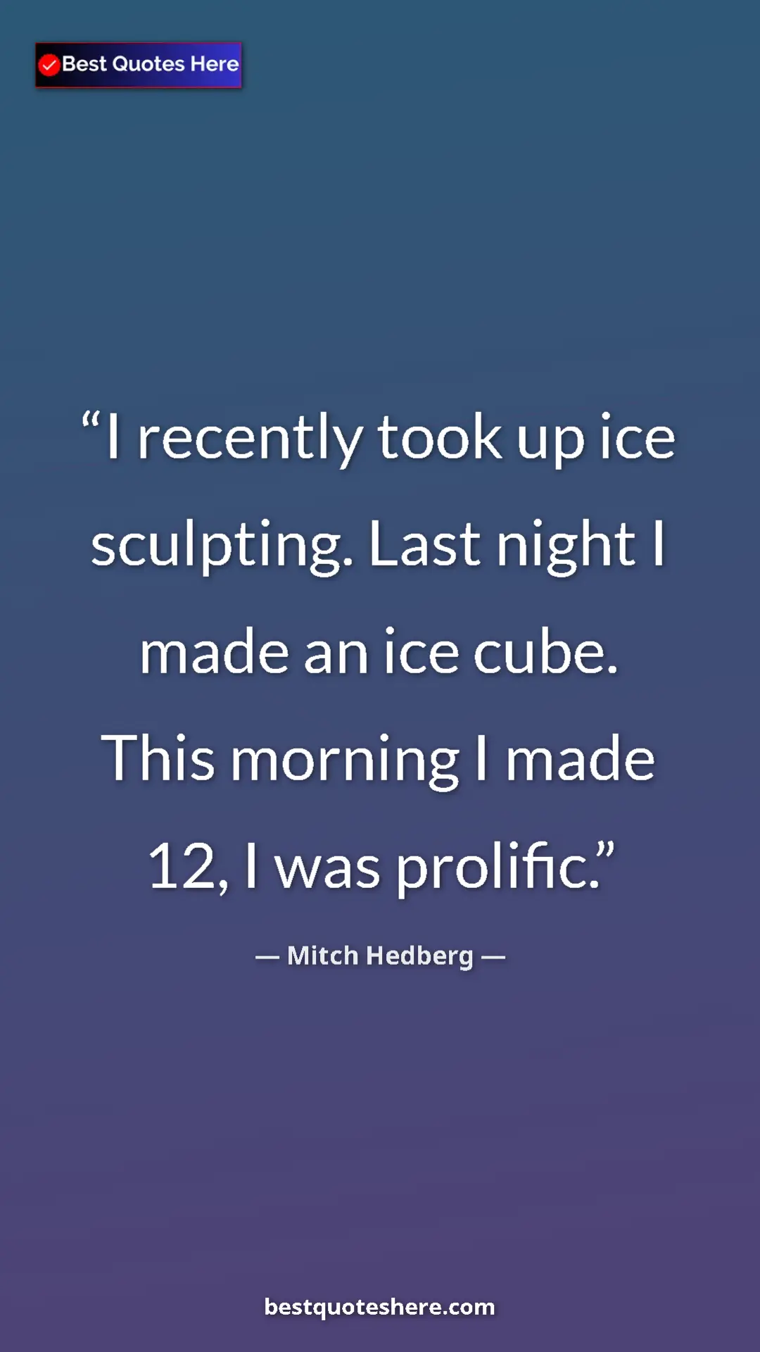 Pinterest quote poster by Mitch Hedberg: "I recently took up ice sculpting. Last night I made an ice..."