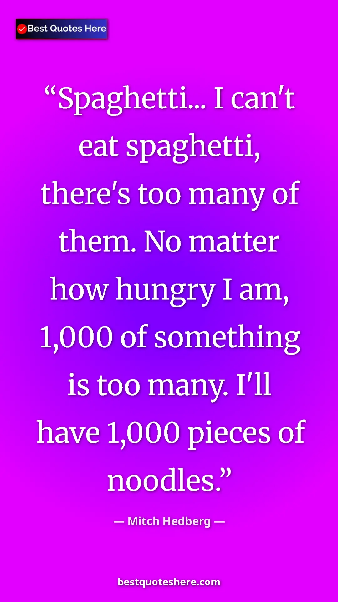Pinterest quote poster by Mitch Hedberg: "Spaghetti... I can't eat spaghetti, there's too many of..."