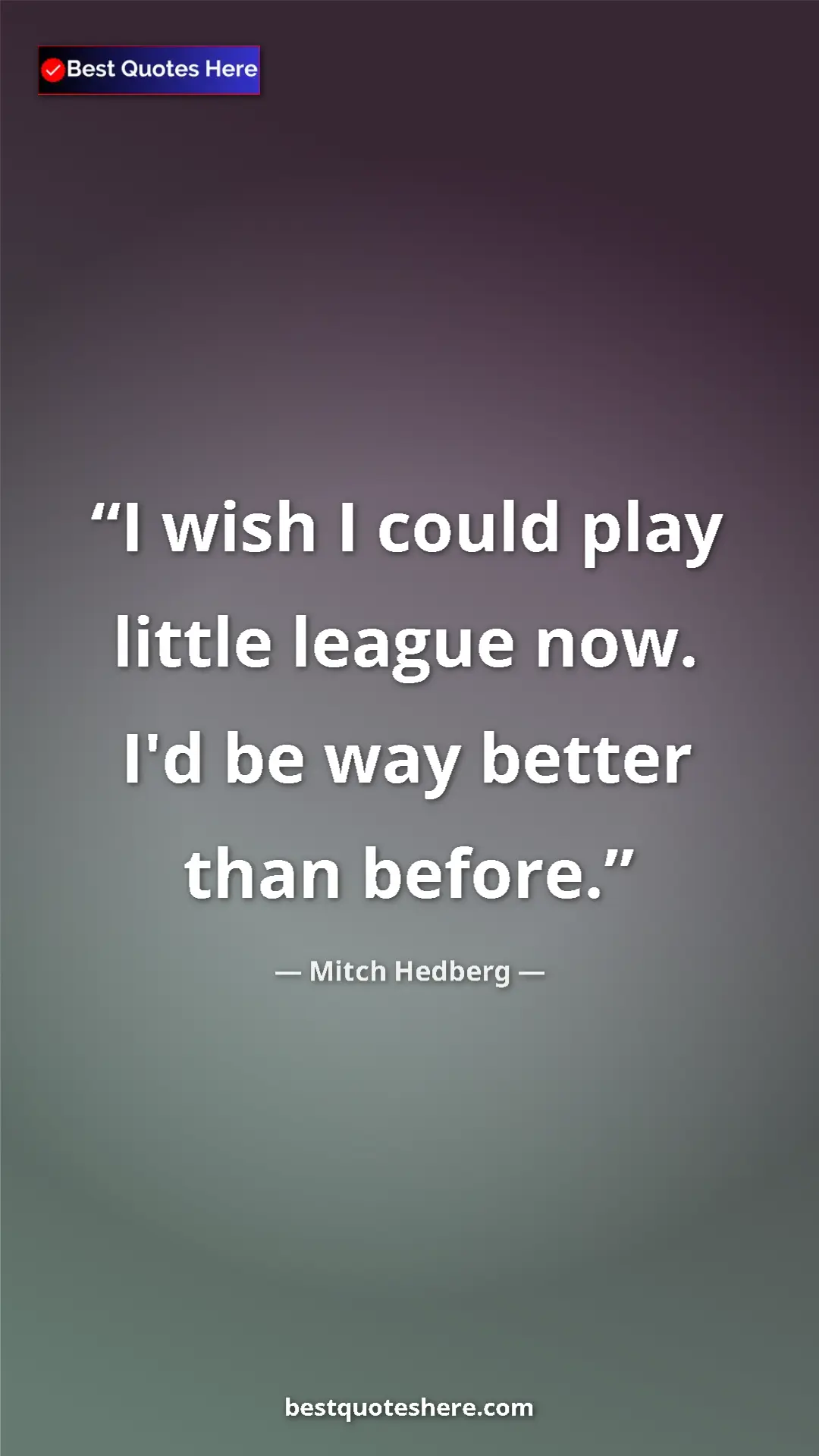 Pinterest quote poster by Mitch Hedberg: "I wish I could play little league now. I'd be way better..."