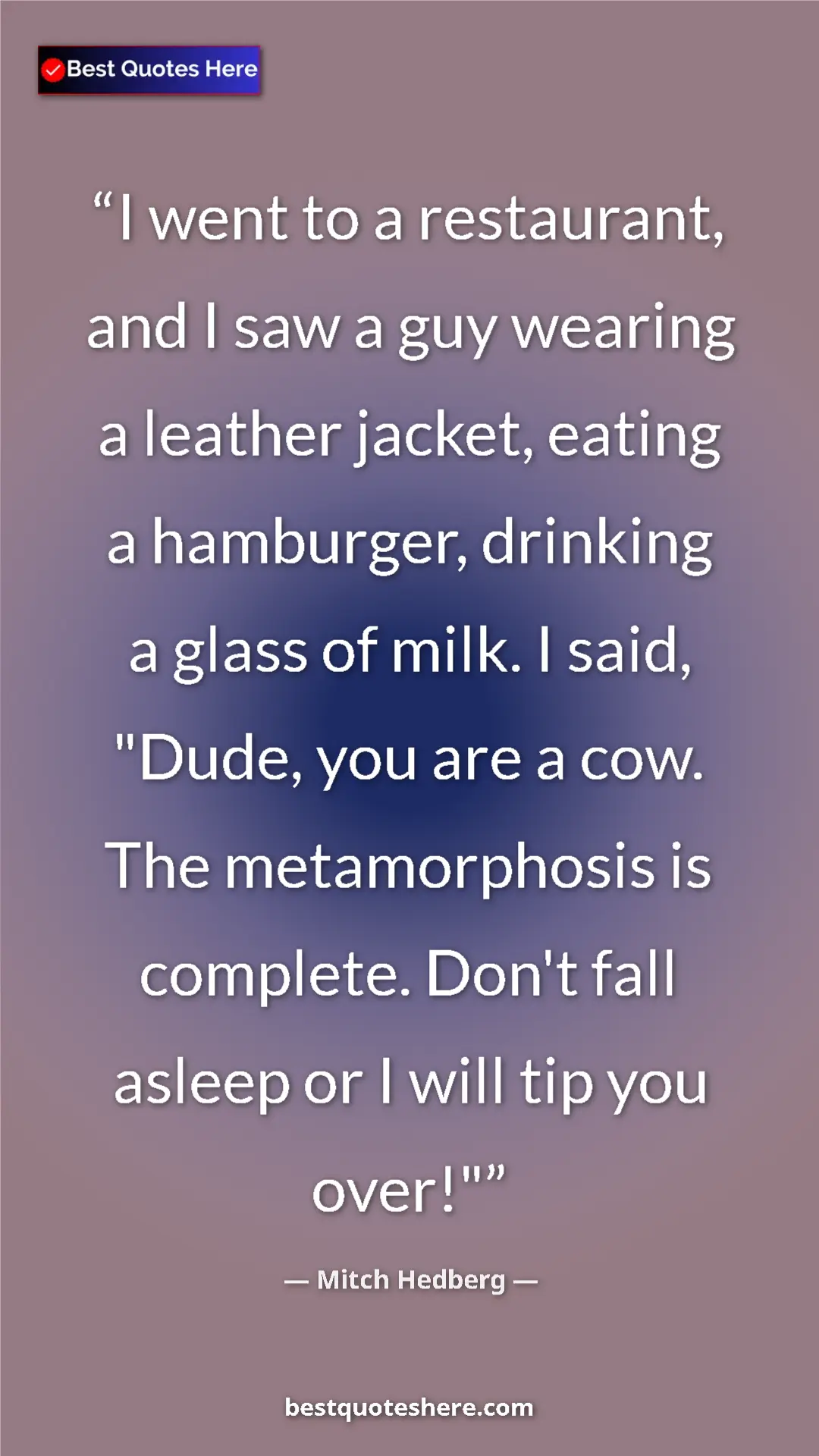 Pinterest quote poster by Mitch Hedberg: "I went to a restaurant, and I saw a guy wearing a leather..."
