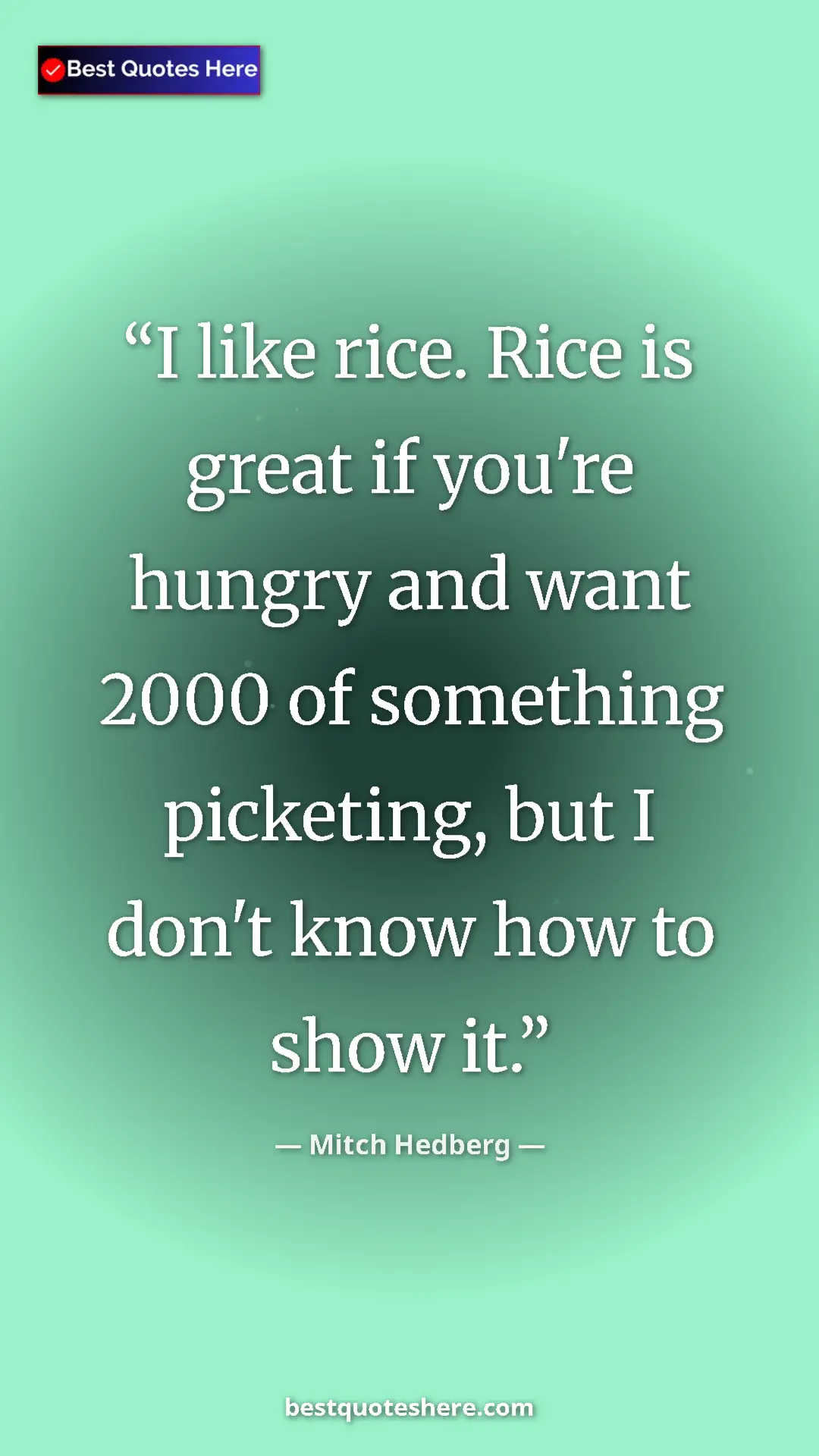 Pinterest quote poster by Mitch Hedberg: "I like rice. Rice is great if you're hungry and want 2000..."