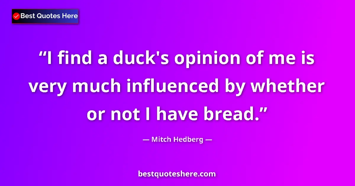 Quote by Mitch Hedberg: I find a duck's opinion of me is very much influenced by whether or not I have bread....