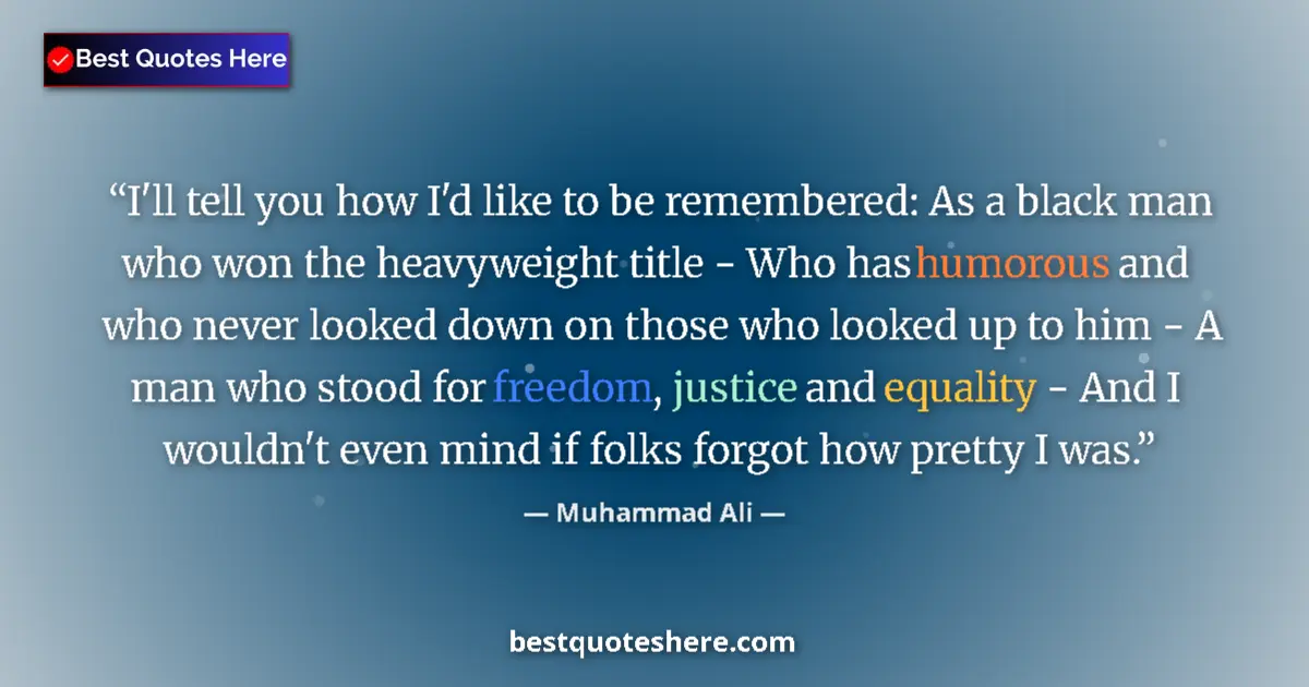 Quote by Muhammad Ali: I'll tell you how I'd like to be remembered: As a black man who won the heavyweight title - Who has ...