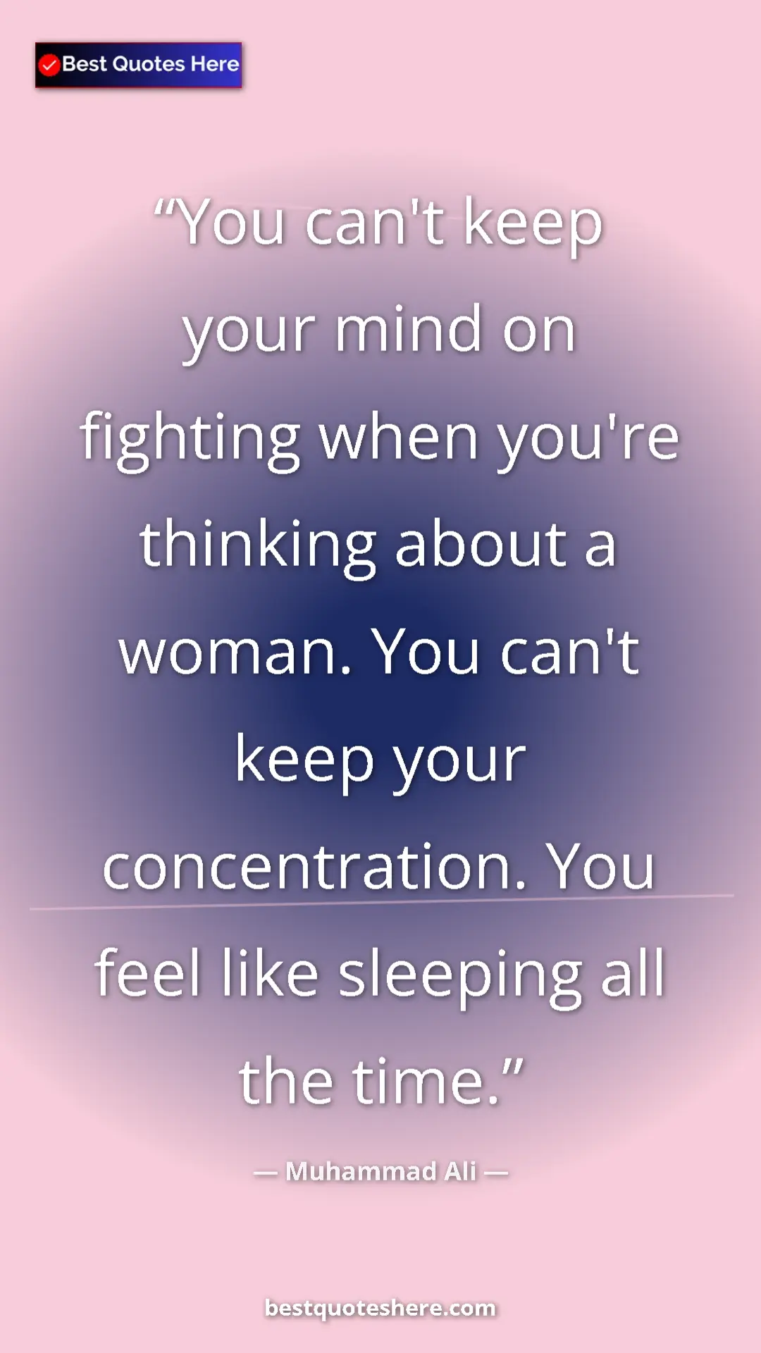Muhammad Ali Quote Card: "You can't keep your mind on fighting when you're thinking..." Pinterest quote poster by Muhammad Ali: "You can't keep your mind on fighting when you're thinking..."