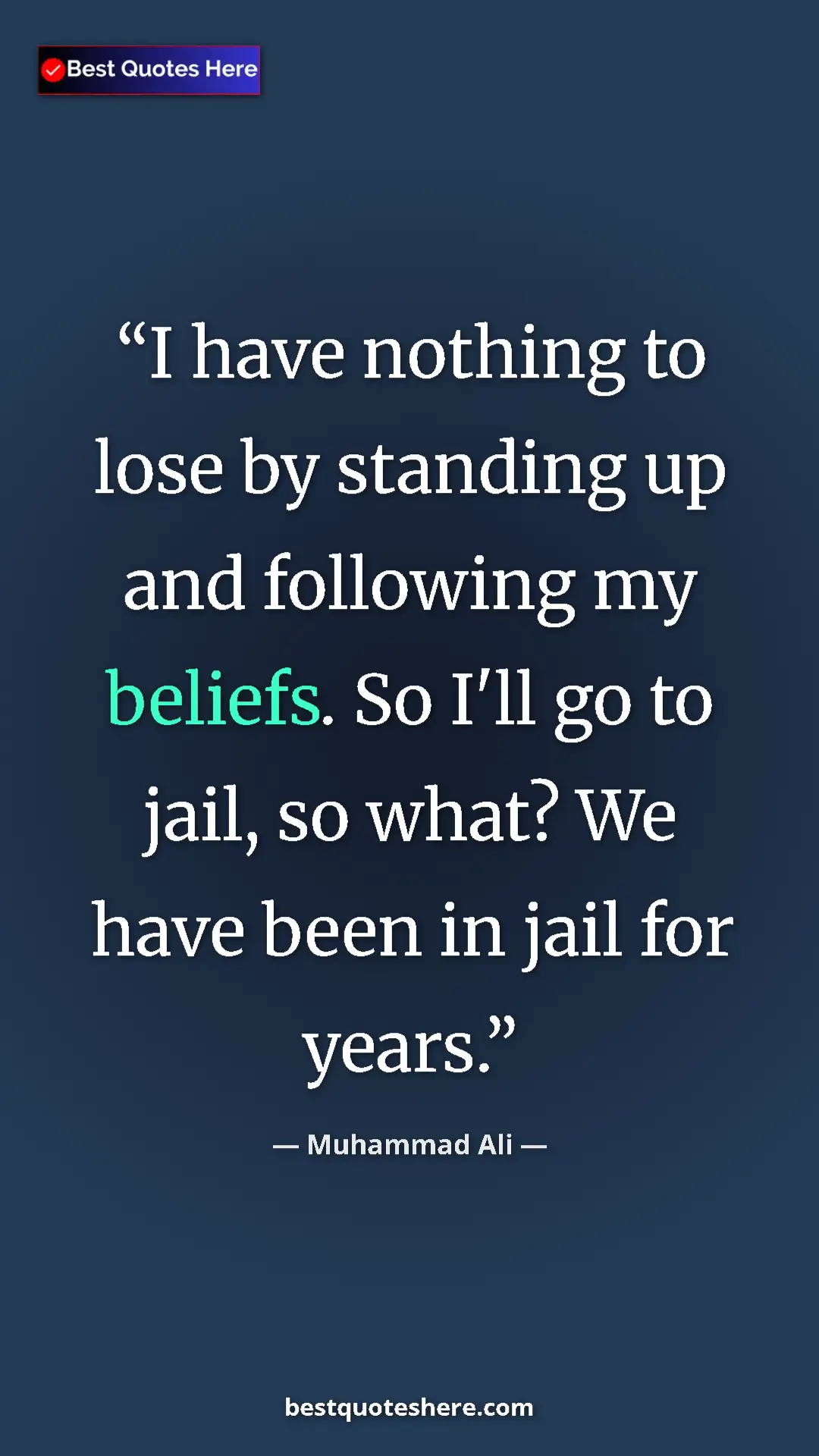 Muhammad Ali Quote Card: "I have nothing to lose by standing up and following my..." Pinterest quote poster by Muhammad Ali: "I have nothing to lose by standing up and following my..."