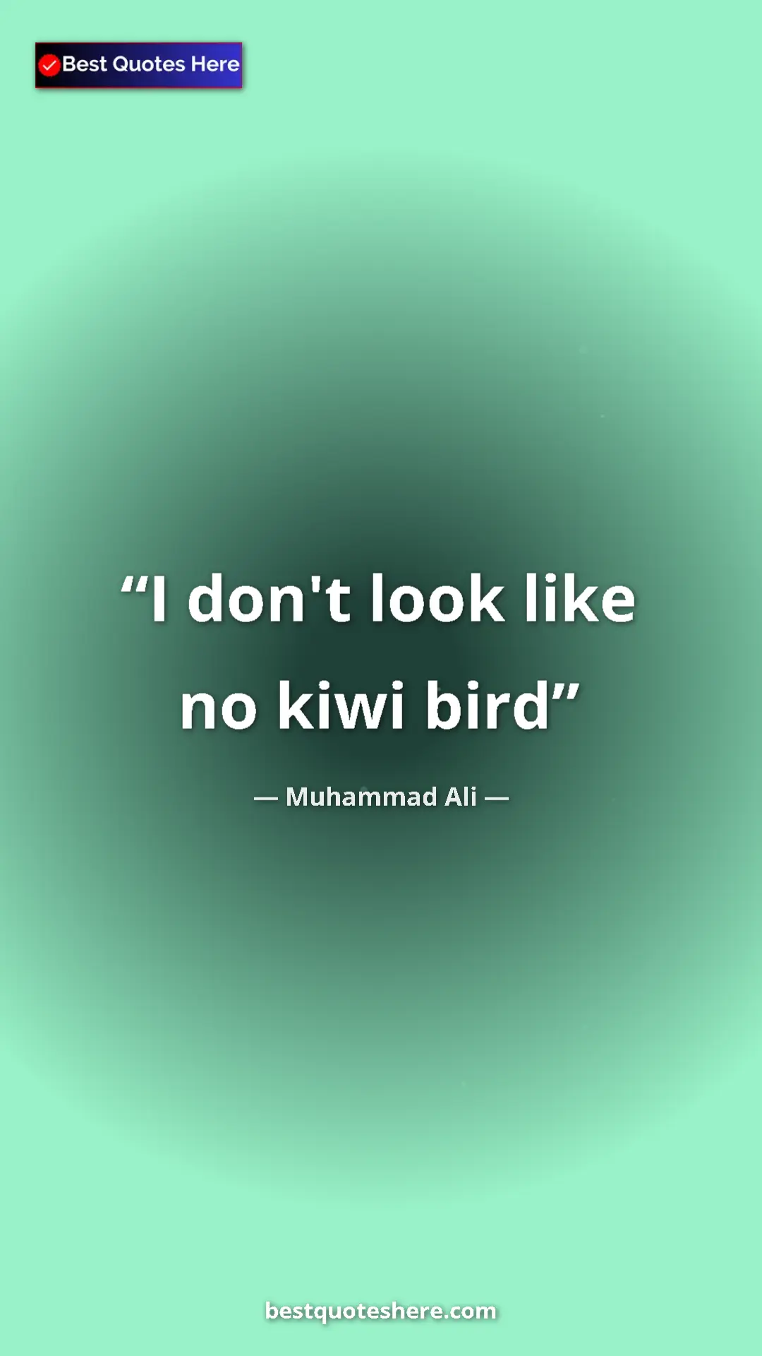 Muhammad Ali Quote Card: "I don't look like no kiwi bird" Pinterest quote poster by Muhammad Ali: "I don't look like no kiwi bird"