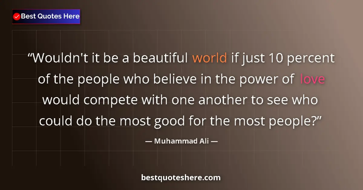 Quote by Muhammad Ali: Wouldn't it be a beautiful world if just 10 percent of the people who believe in the power of love w...