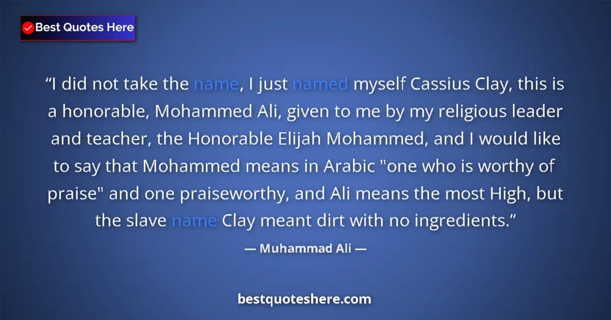 Quote by Muhammad Ali: I did not take the name, I just named myself Cassius Clay, this is a honorable, Mohammed Ali, given ...