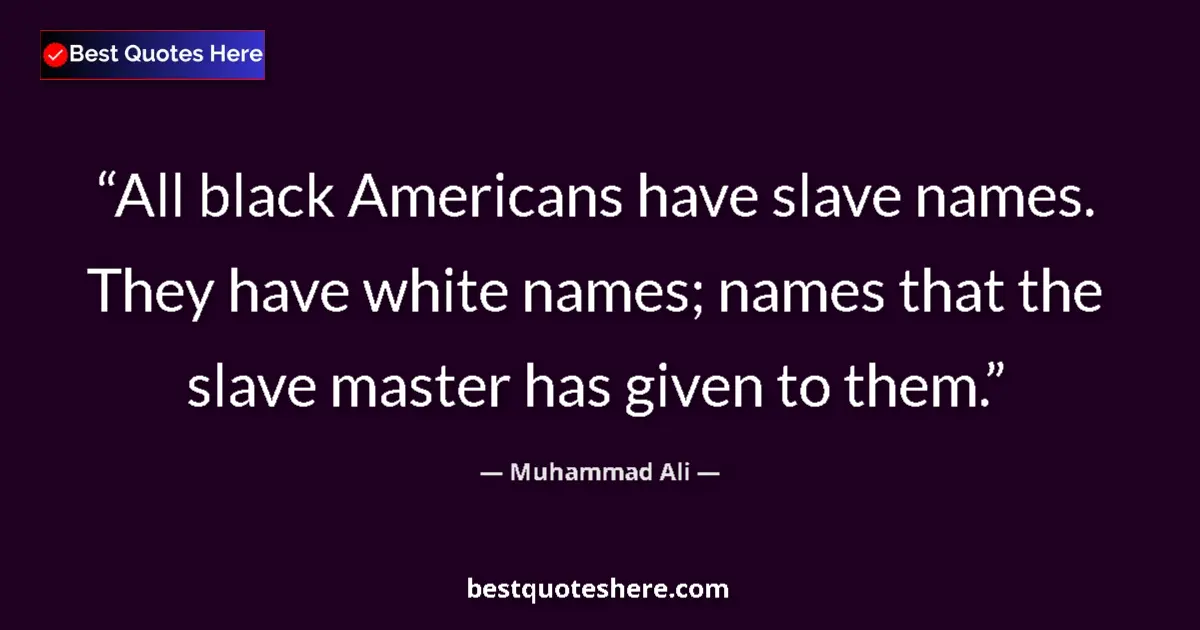 Quote by Muhammad Ali: All black Americans have slave names. They have white names; names that the slave master has given t...