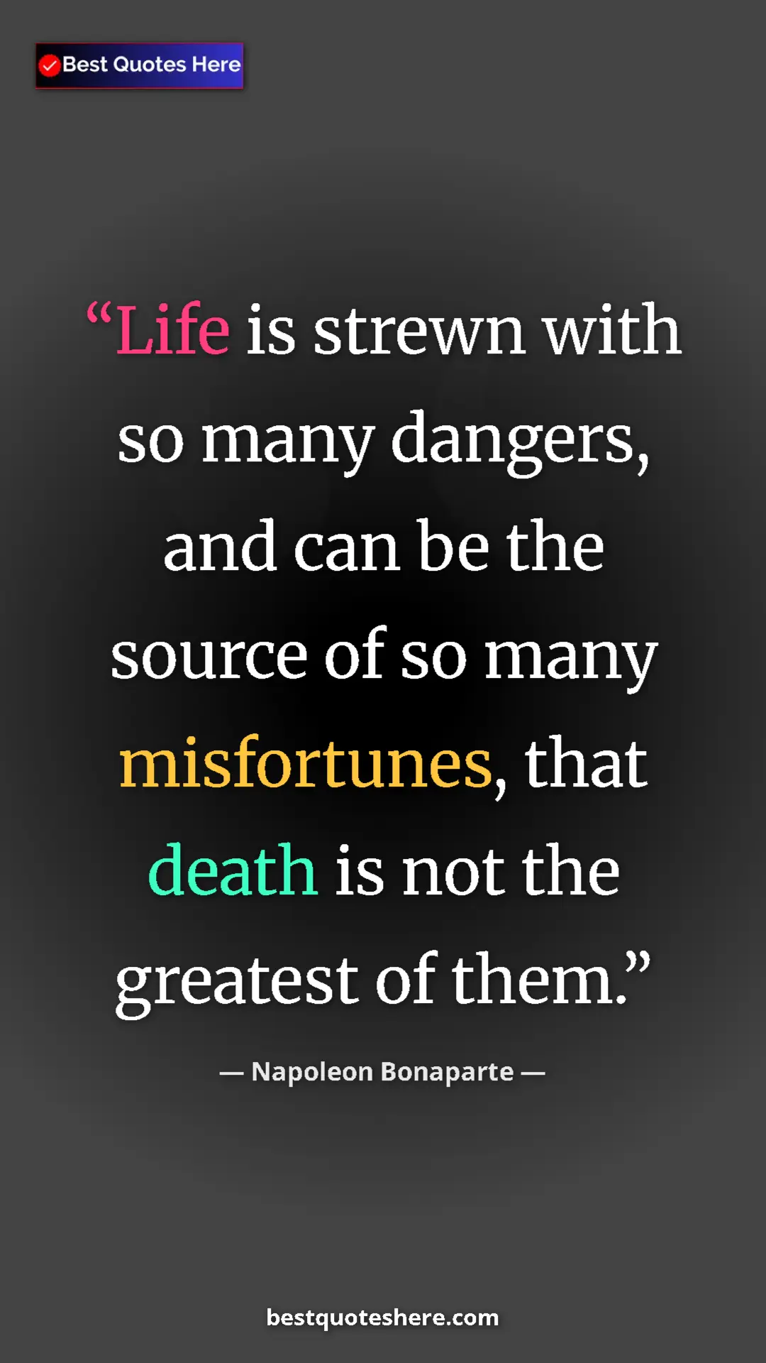 Pinterest quote poster by Napoleon Bonaparte: "Life is strewn with so many dangers, and can be the source..."
