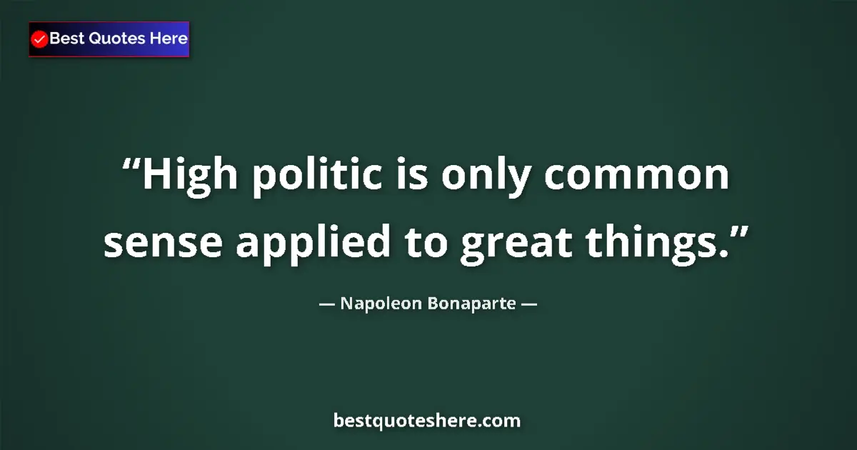 Quote by Napoleon Bonaparte: High politic is only common sense applied to great things....