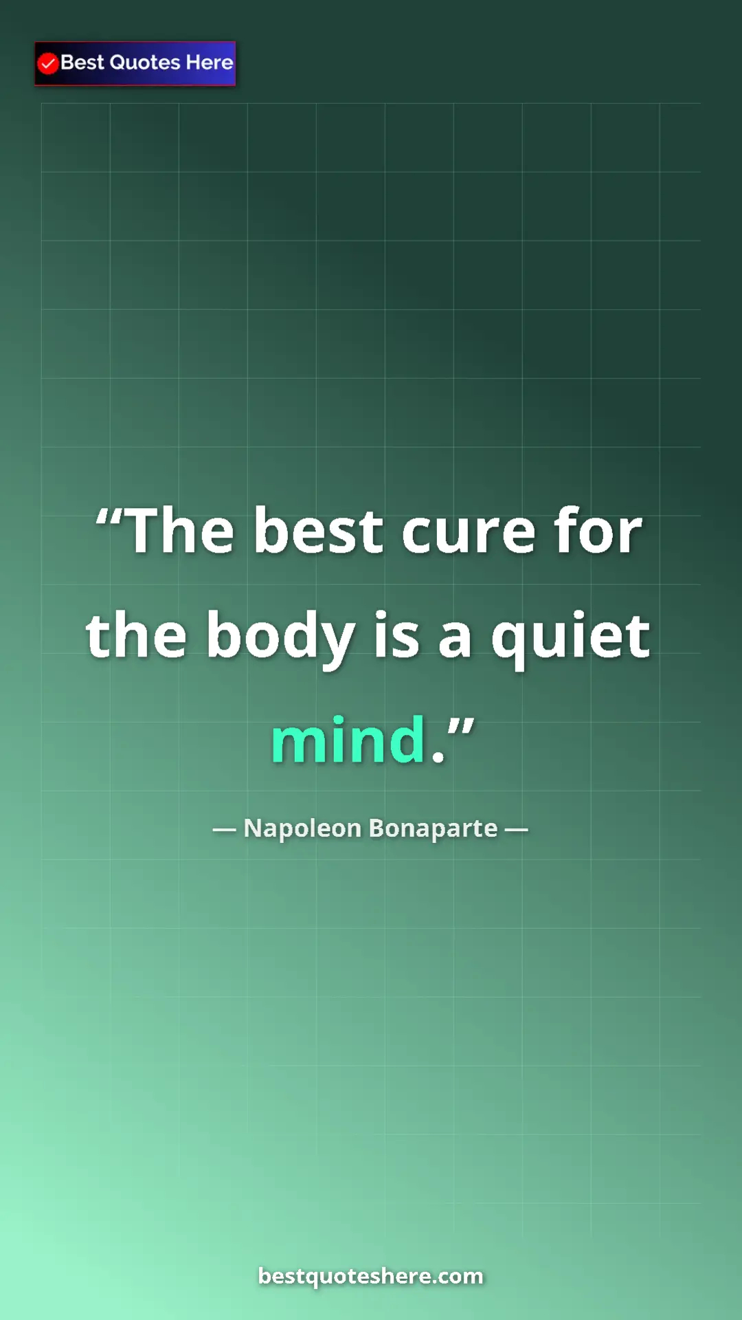 Pinterest quote poster by Napoleon Bonaparte: "The best cure for the body is a quiet mind."