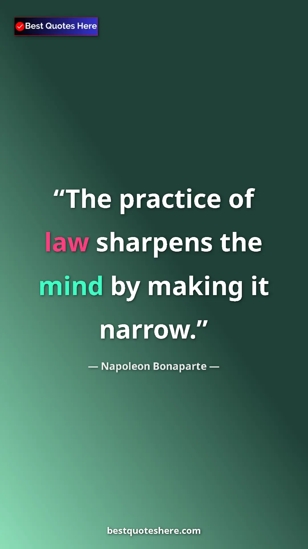 Pinterest quote poster by Napoleon Bonaparte: "The practice of law sharpens the mind by making it narrow."