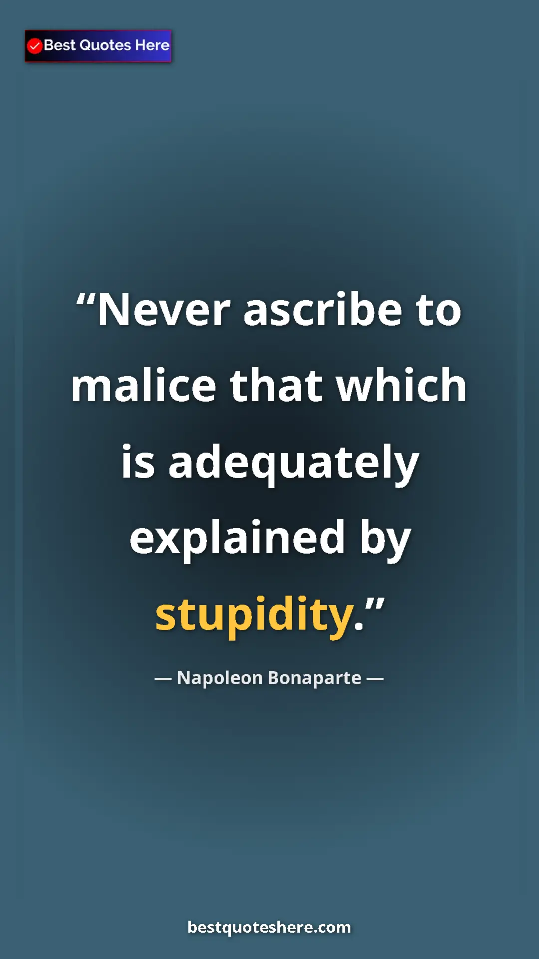 Pinterest quote poster by Napoleon Bonaparte: "Never ascribe to malice that which is adequately explained..."