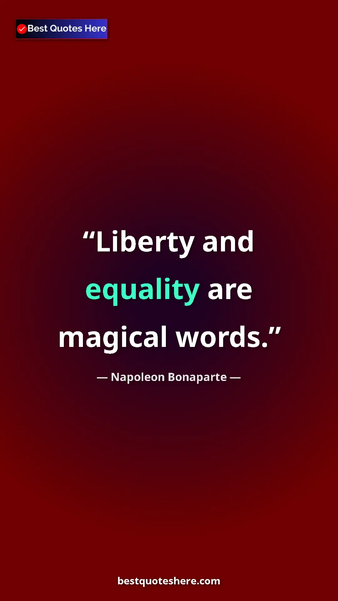 Pinterest quote poster by Napoleon Bonaparte: "Liberty and equality are magical words."