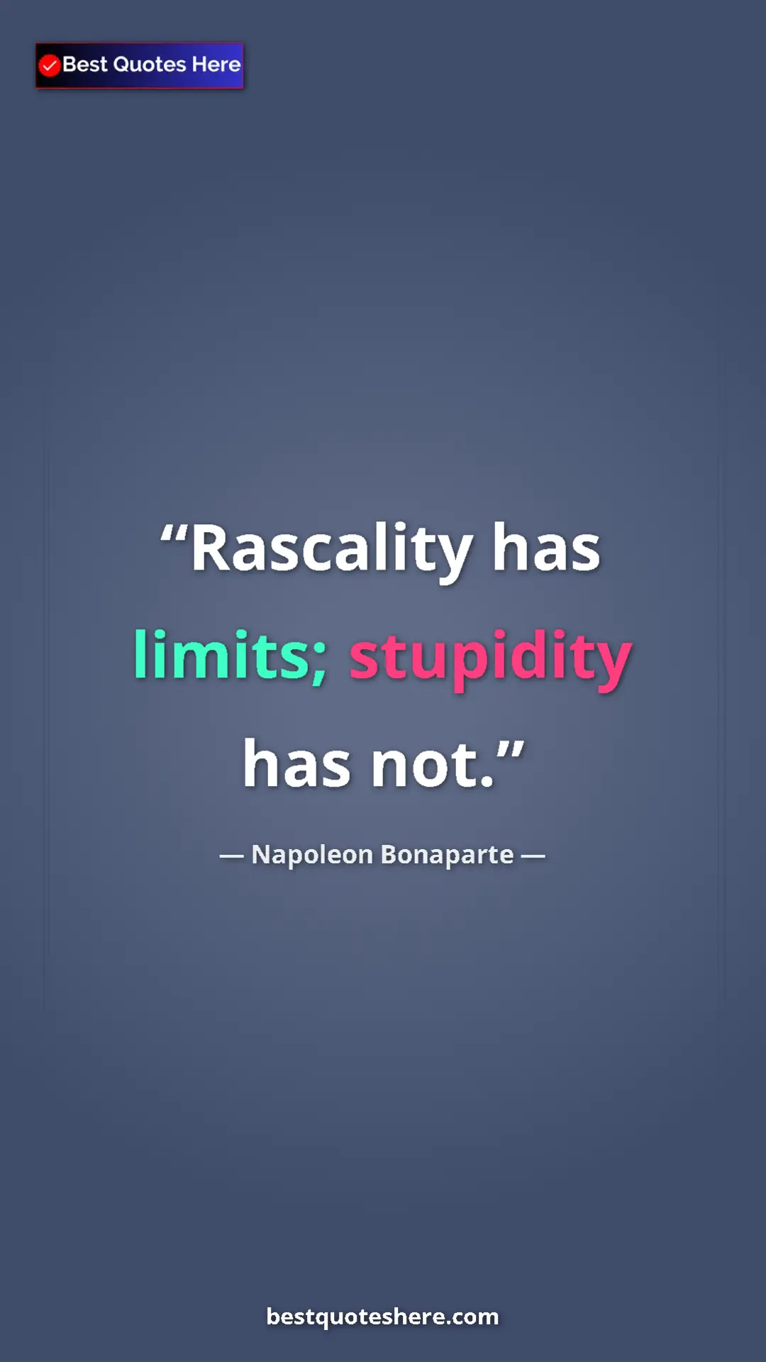 Pinterest quote poster by Napoleon Bonaparte: "Rascality has limits; stupidity has not."