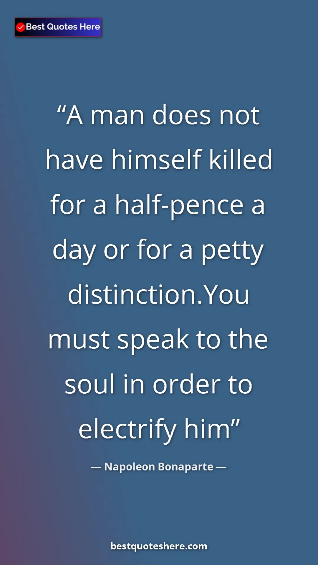 Pinterest quote poster by Napoleon Bonaparte: "A man does not have himself killed for a half-pence a day..."