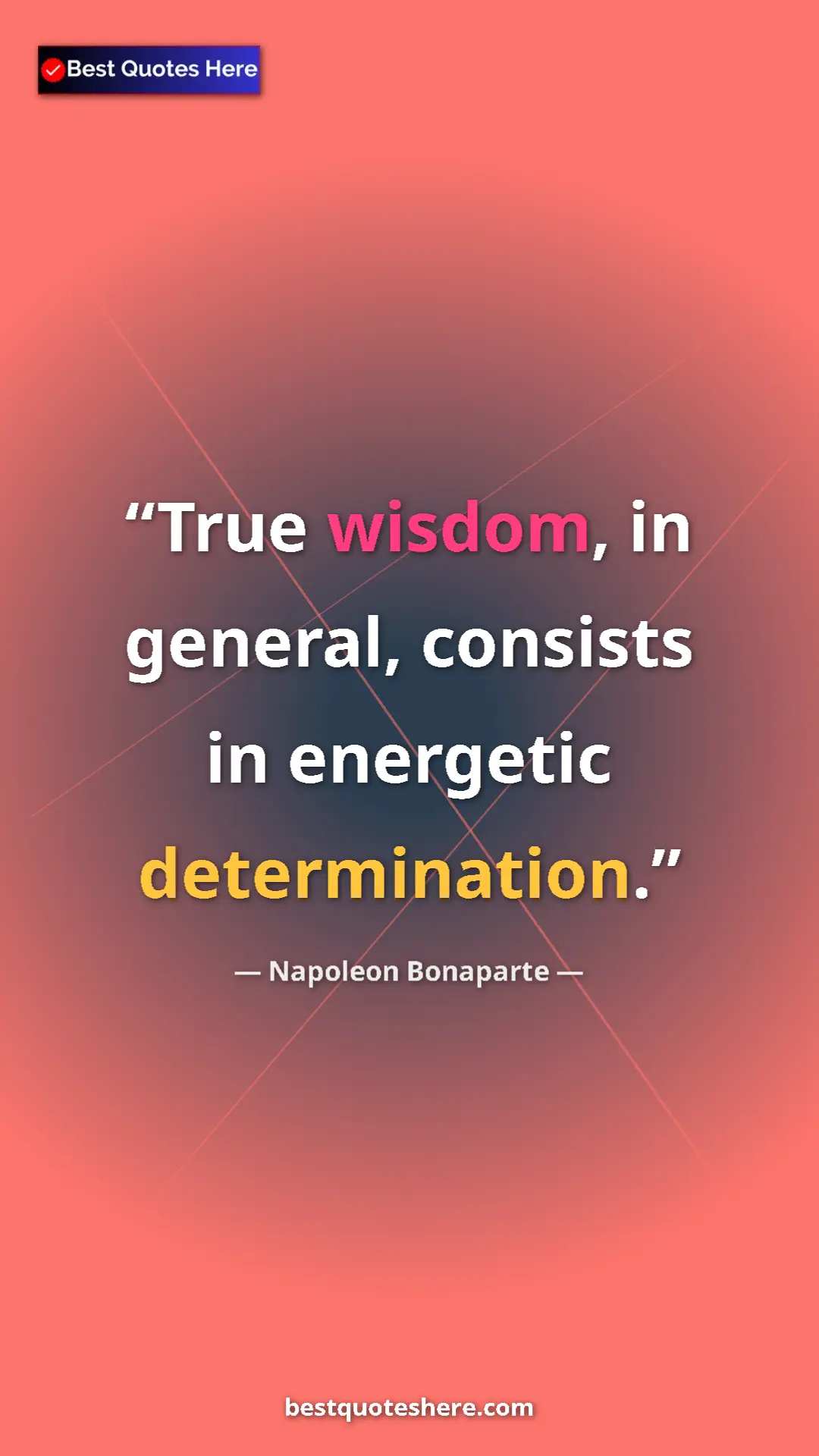 Pinterest quote poster by Napoleon Bonaparte: "True wisdom, in general, consists in energetic..."
