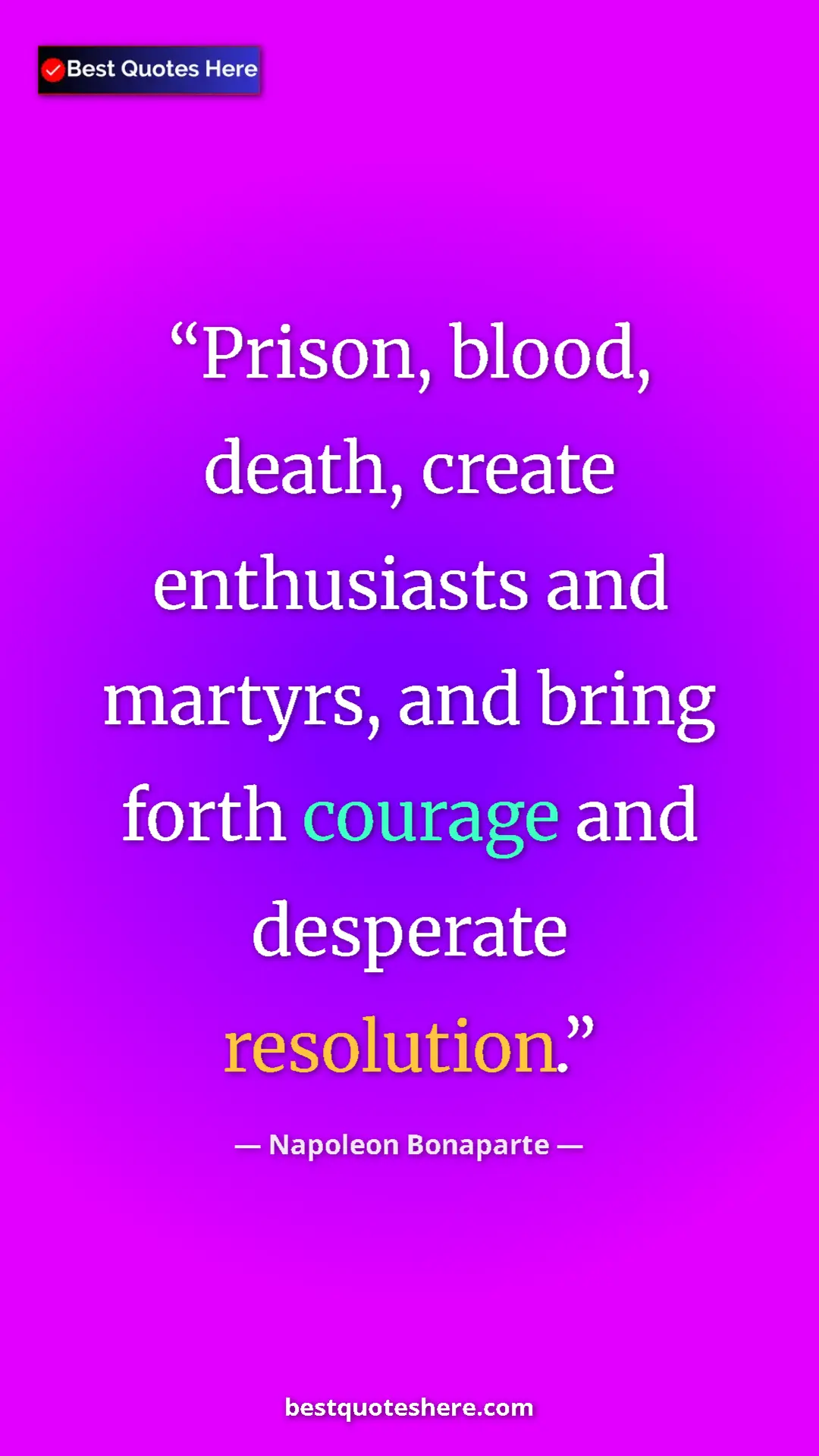 Pinterest quote poster by Napoleon Bonaparte: "Prison, blood, death, create enthusiasts and martyrs, and..."