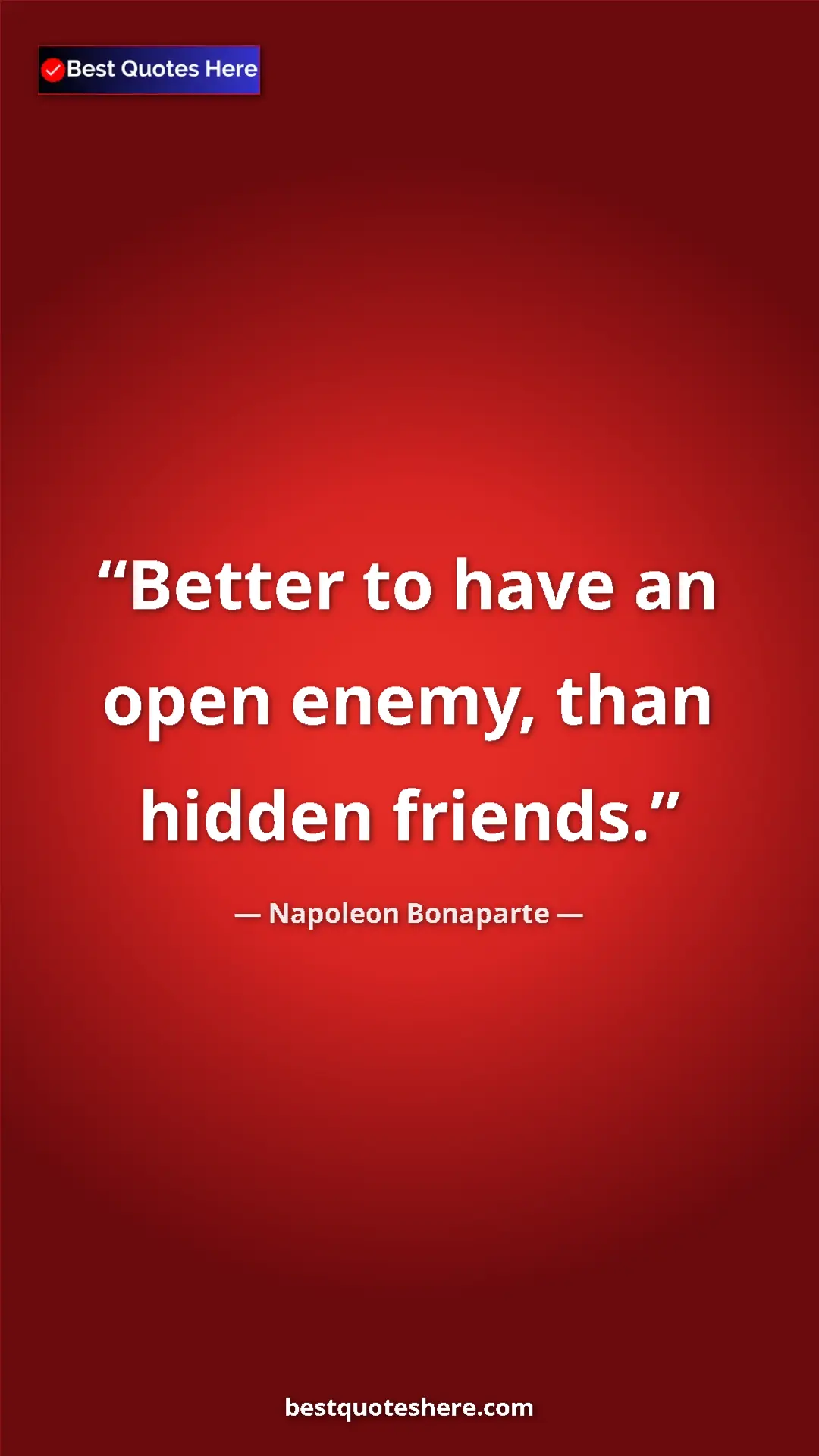 Pinterest quote poster by Napoleon Bonaparte: "Better to have an open enemy, than hidden friends."