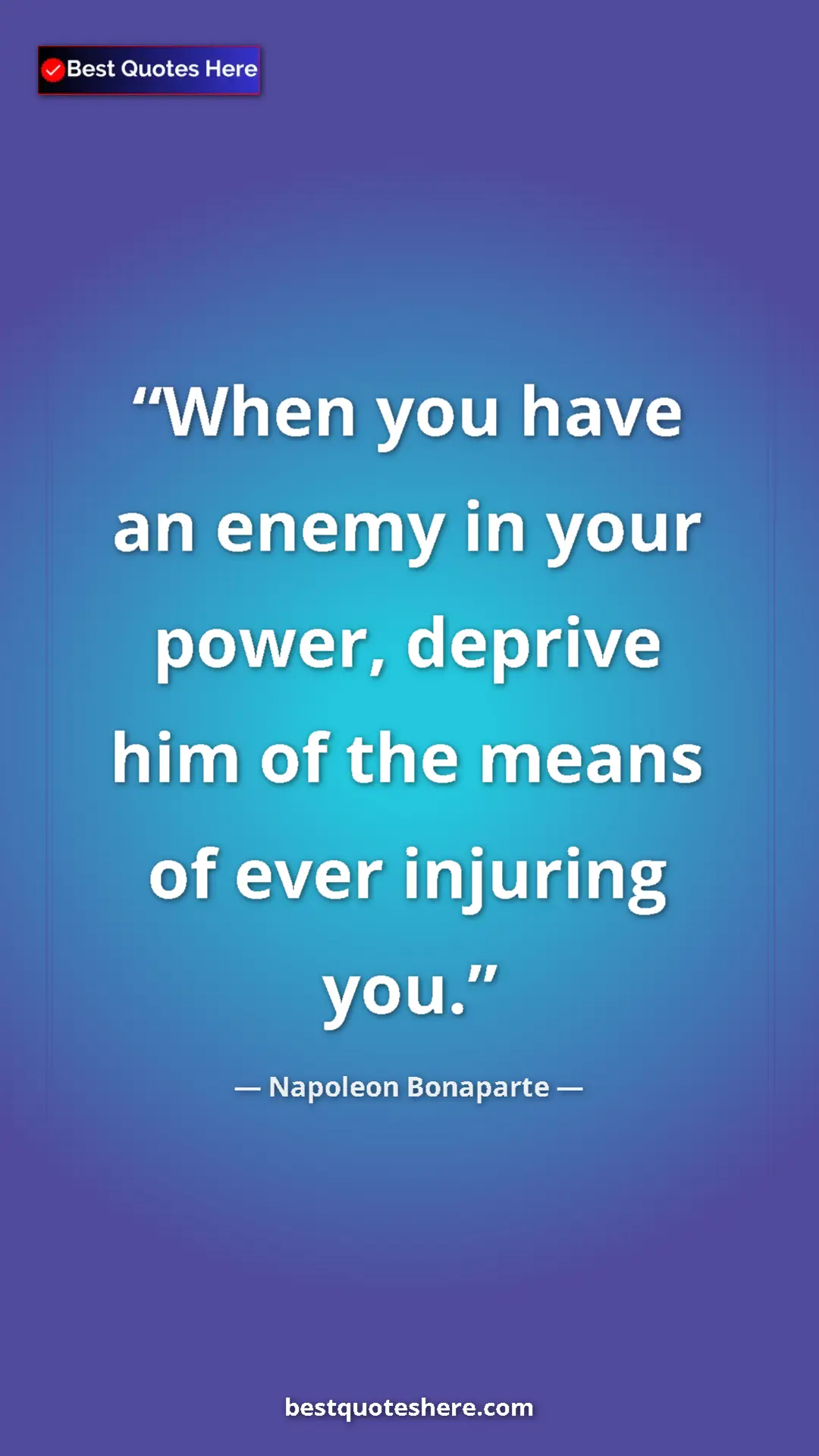 Pinterest quote poster by Napoleon Bonaparte: "When you have an enemy in your power, deprive him of the..."