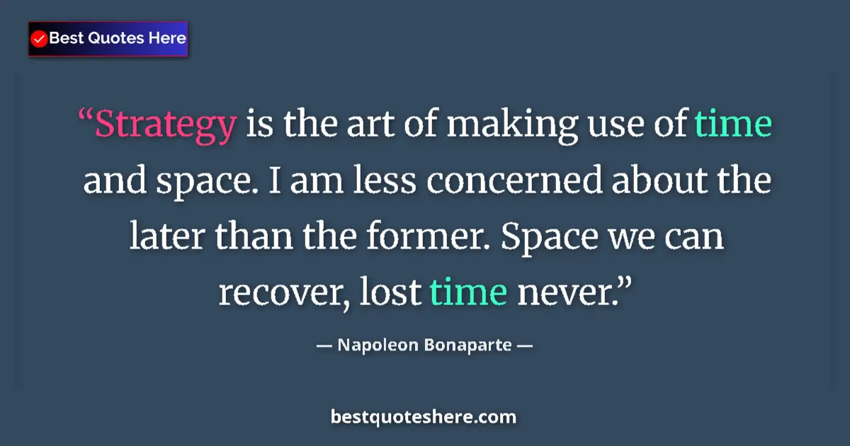 Quote by Napoleon Bonaparte: Strategy is the art of making use of time and space. I am less concerned about the later than the fo...