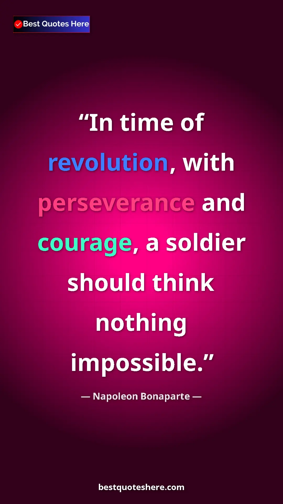 Pinterest quote poster by Napoleon Bonaparte: "In time of revolution, with perseverance and courage, a..."