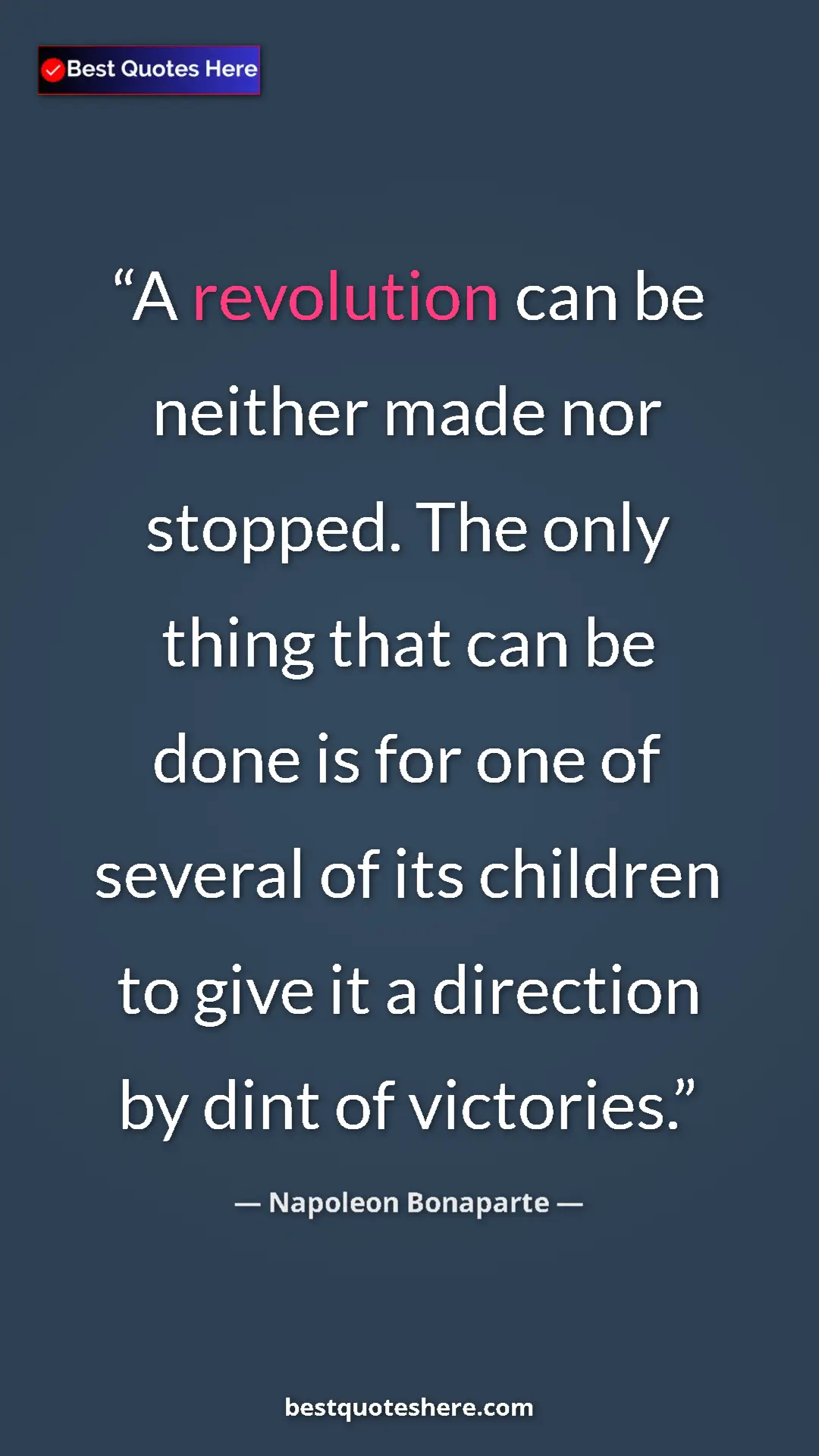 Pinterest quote poster by Napoleon Bonaparte: "A revolution can be neither made nor stopped. The only..."