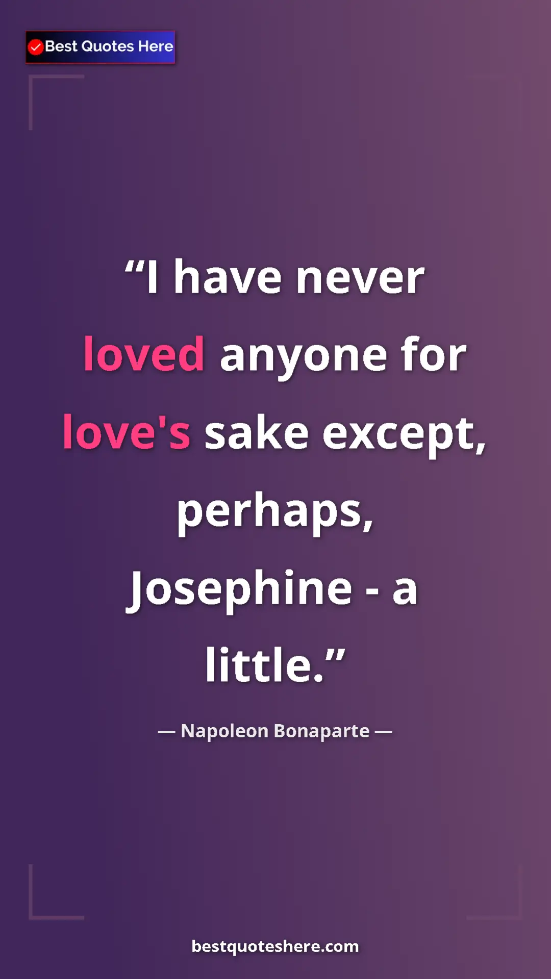 Pinterest quote poster by Napoleon Bonaparte: "I have never loved anyone for love's sake except, perhaps,..."