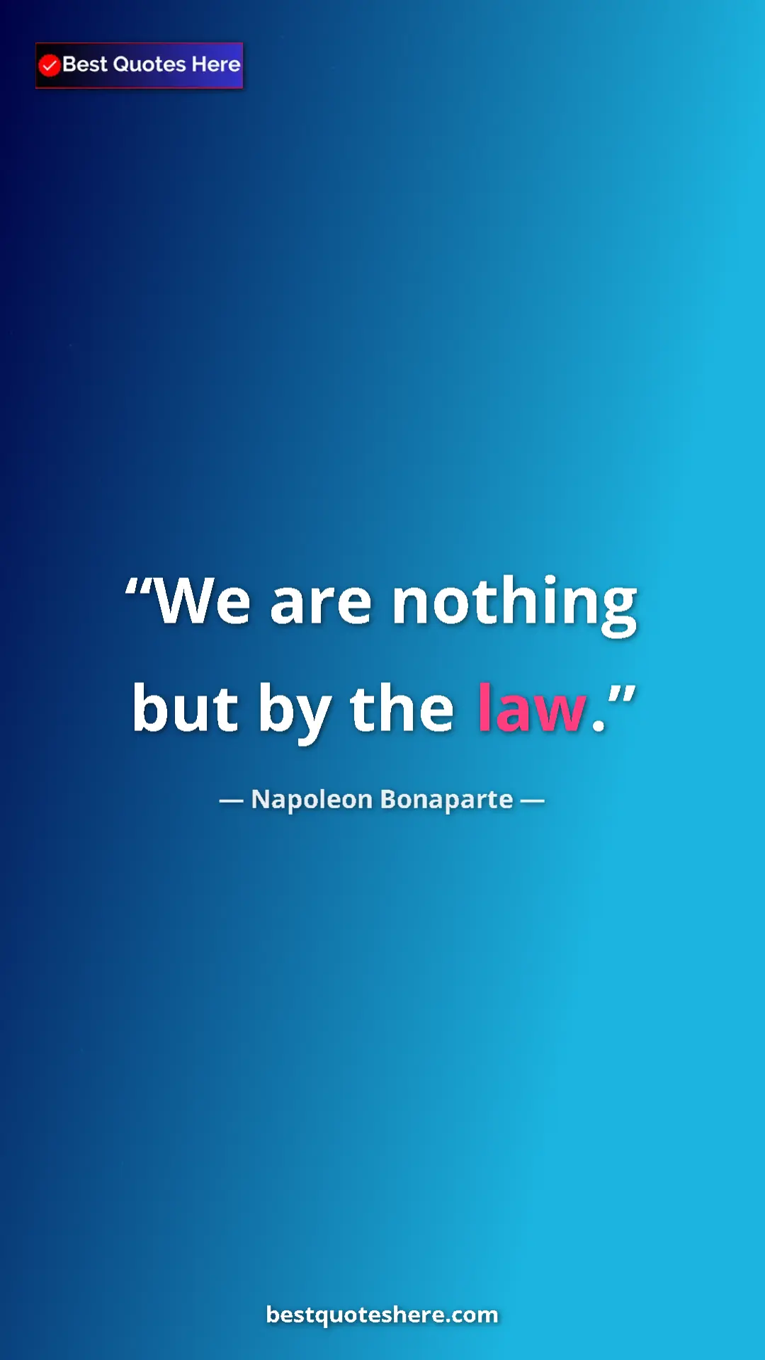 Pinterest quote poster by Napoleon Bonaparte: "We are nothing but by the law."