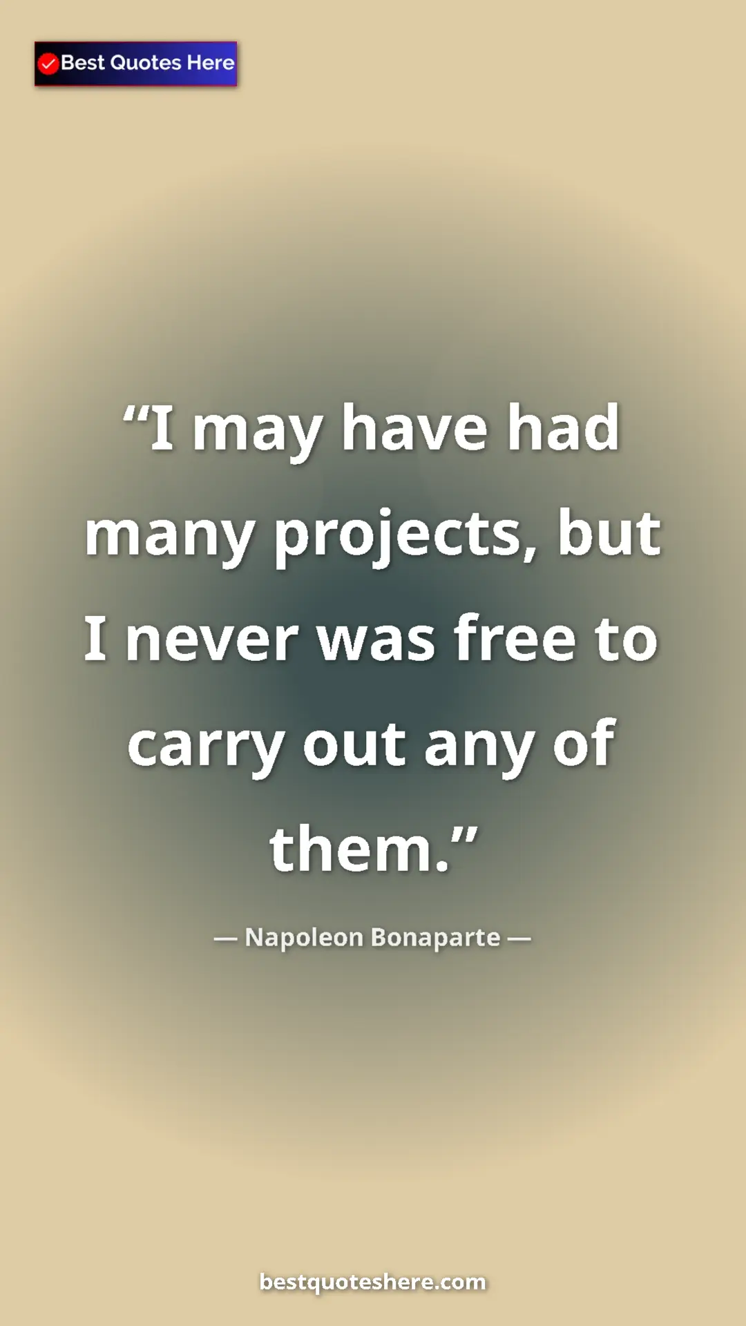 Pinterest quote poster by Napoleon Bonaparte: "I may have had many projects, but I never was free to carry..."