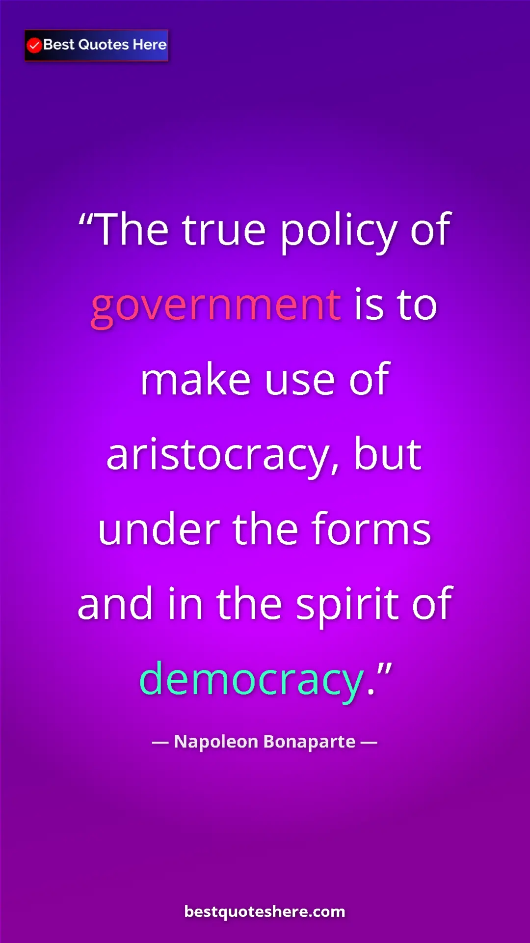 Pinterest quote poster by Napoleon Bonaparte: "The true policy of government is to make use of..."