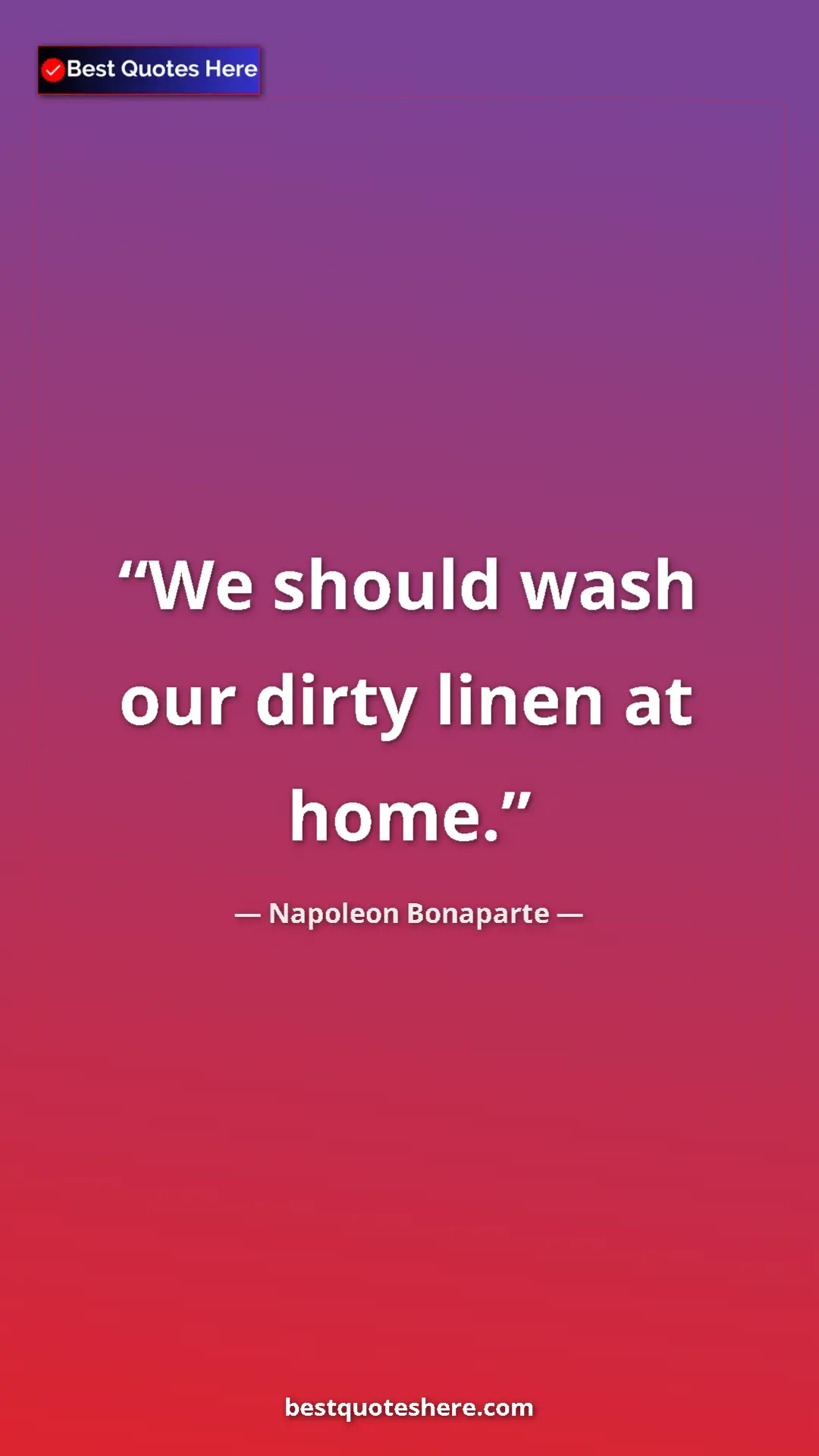 Pinterest quote poster by Napoleon Bonaparte: "We should wash our dirty linen at home."