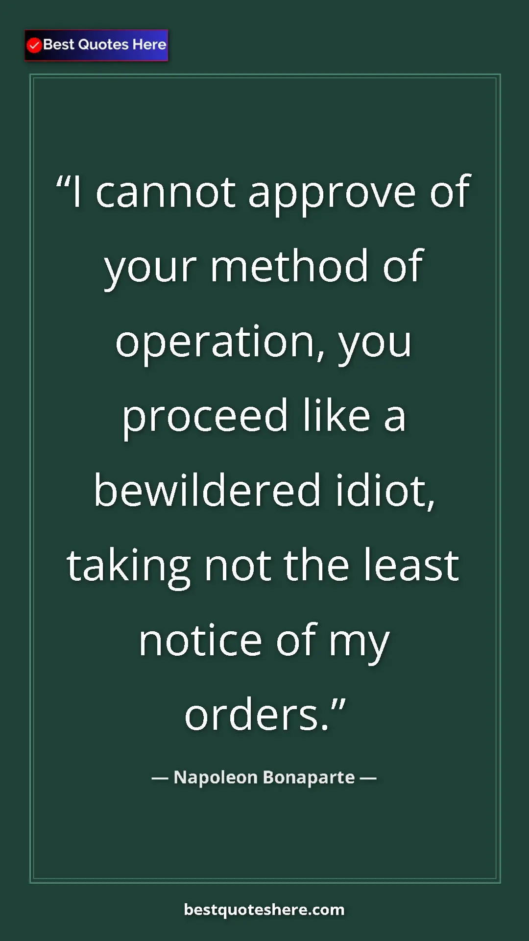 Pinterest quote poster by Napoleon Bonaparte: "I cannot approve of your method of operation, you proceed..."