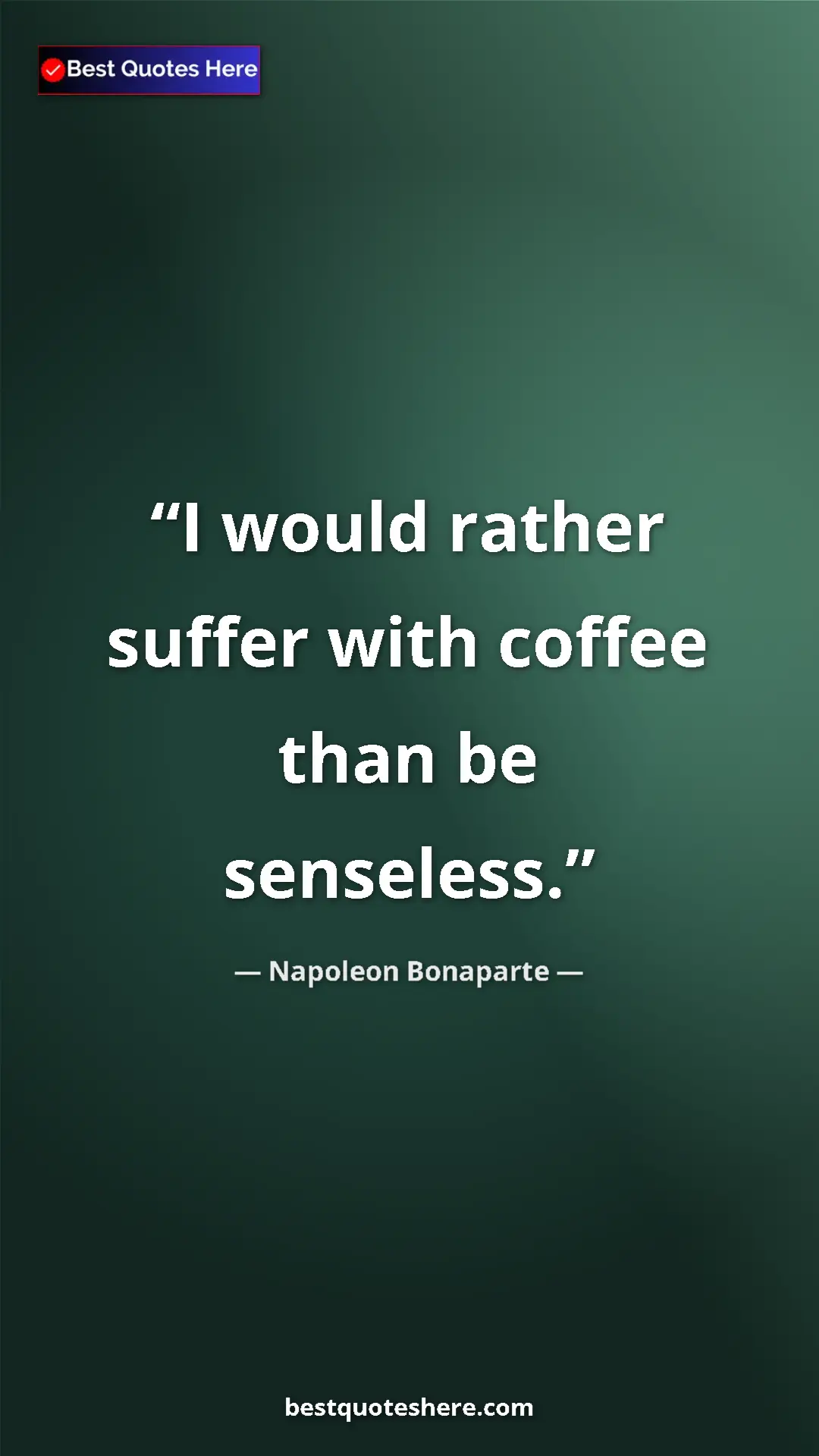 Pinterest quote poster by Napoleon Bonaparte: "I would rather suffer with coffee than be senseless."
