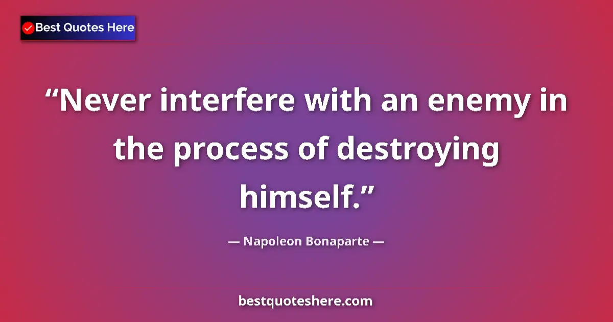 Quote by Napoleon Bonaparte: Never interfere with an enemy in the process of destroying himself....