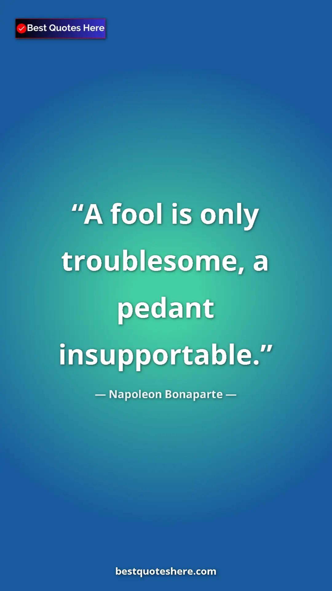 Pinterest quote poster by Napoleon Bonaparte: "A fool is only troublesome, a pedant insupportable."