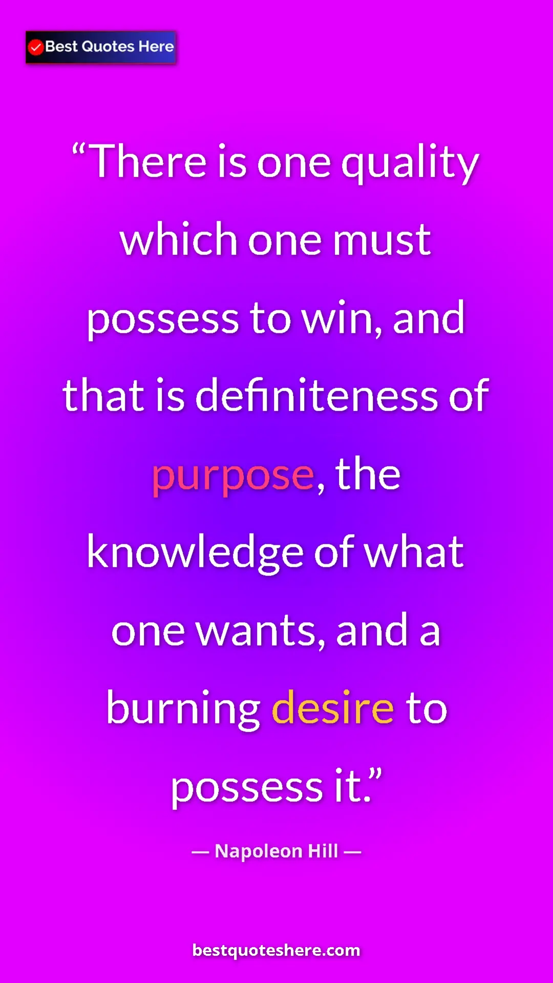 Napoleon Hill Quote Card: "There is one quality which one must possess to win, and..." Pinterest quote poster by Napoleon Hill: "There is one quality which one must possess to win, and..."