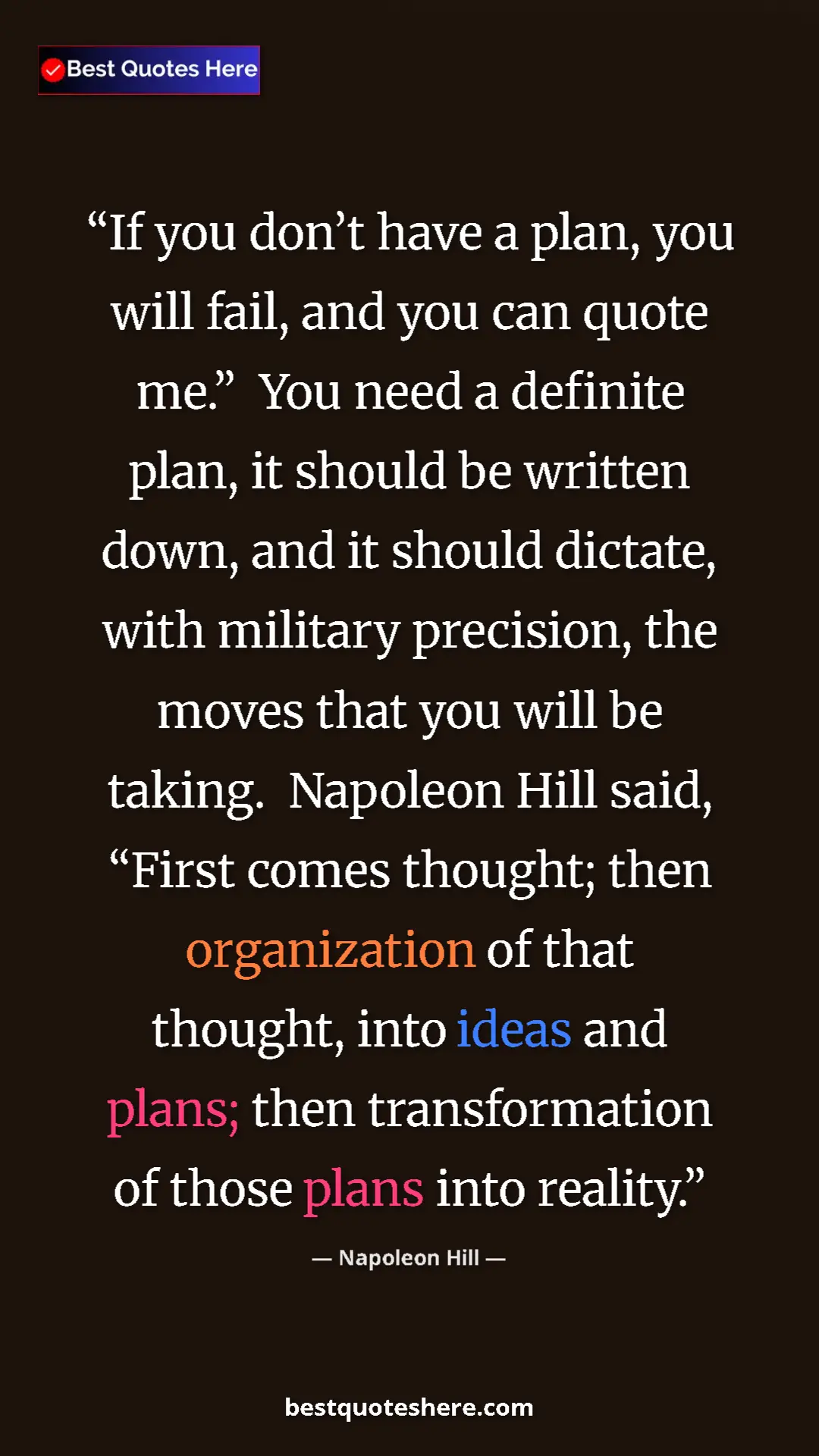 Napoleon Hill Quote Card: "If you don’t have a plan, you will fail, and you can quote..." Pinterest quote poster by Napoleon Hill: "If you don’t have a plan, you will fail, and you can quote..."